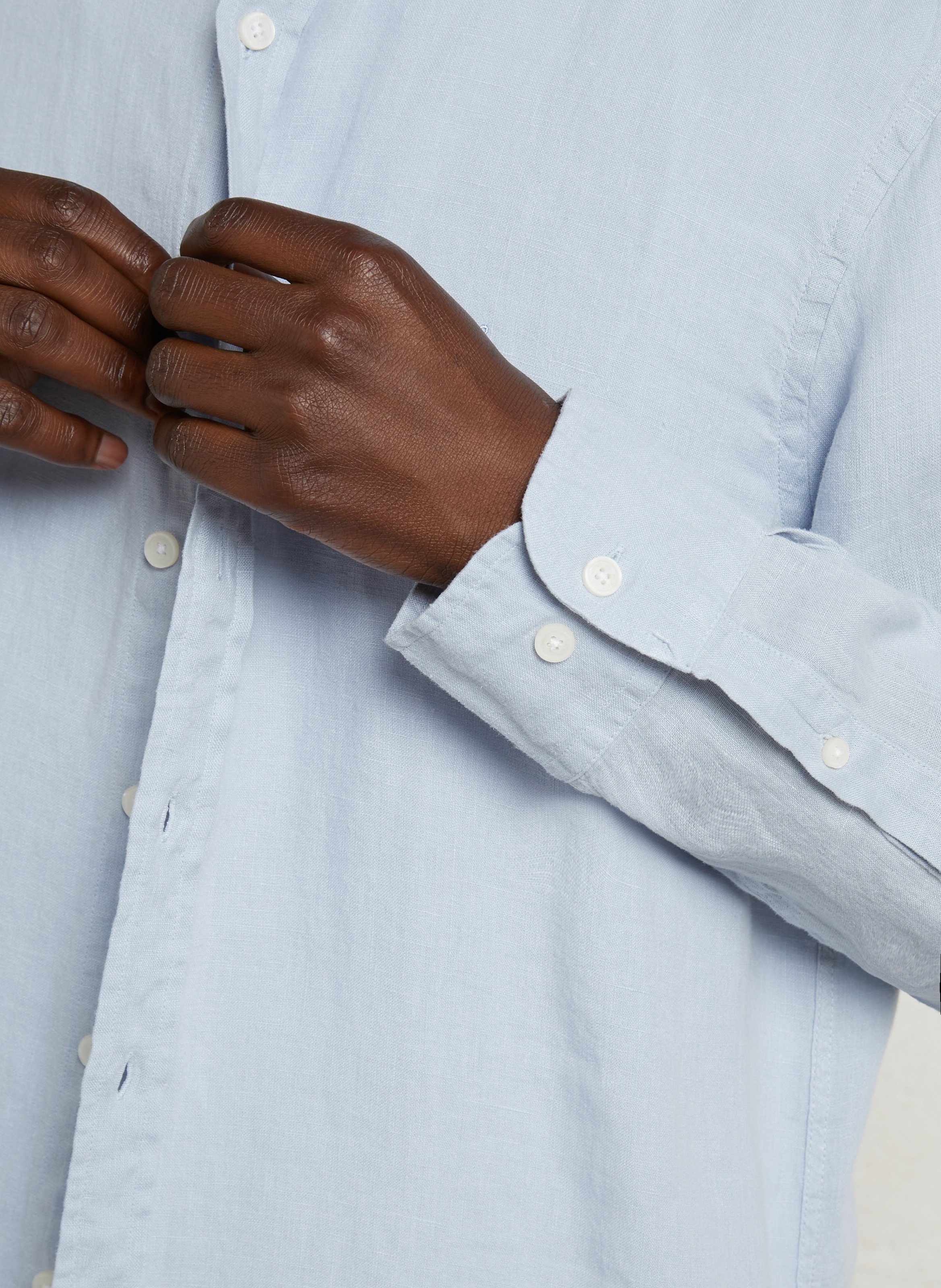 Chemise tailored-fit col américain brodée en lin HACKETT Bleu