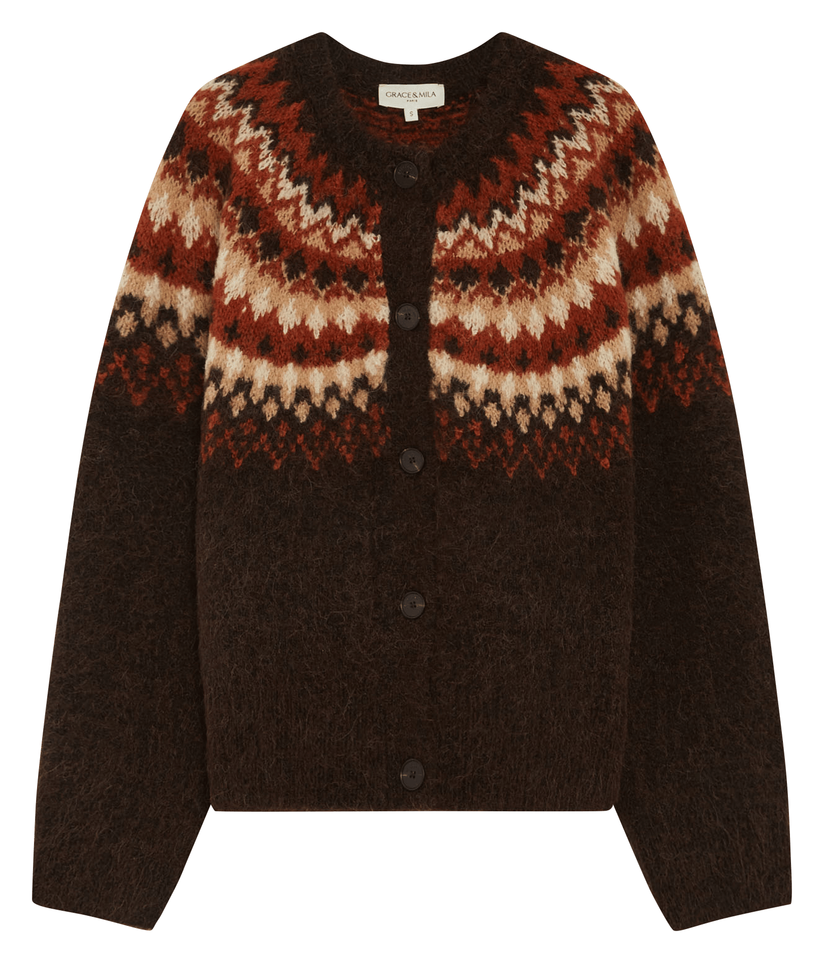 Cardigan droit à motif jacquard GRACE ET MILA Marron