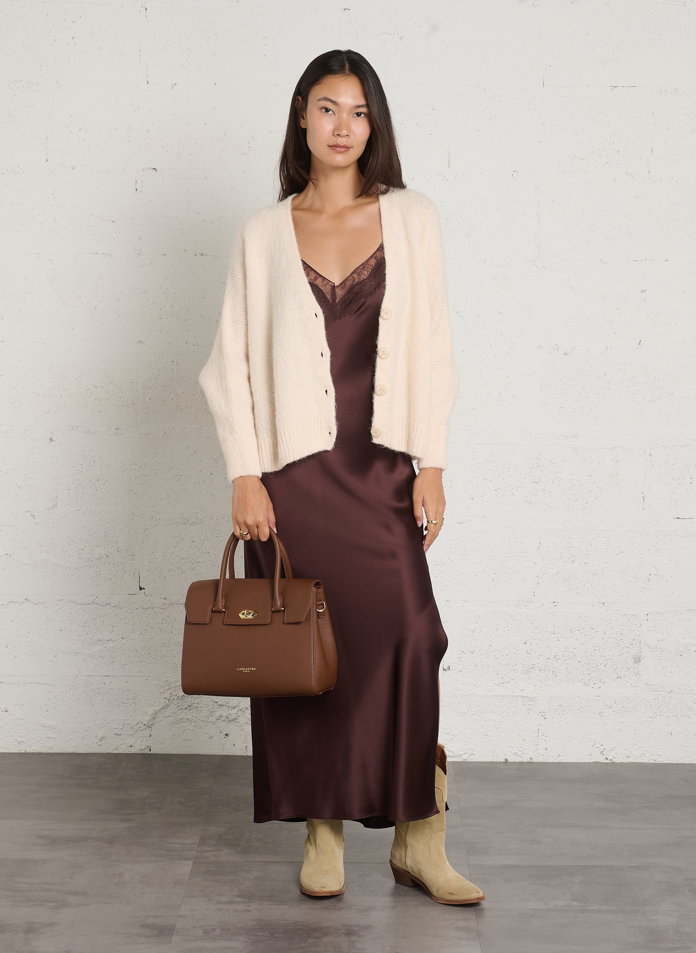 Leren handtas met klep LANCASTER PARIS Bruin