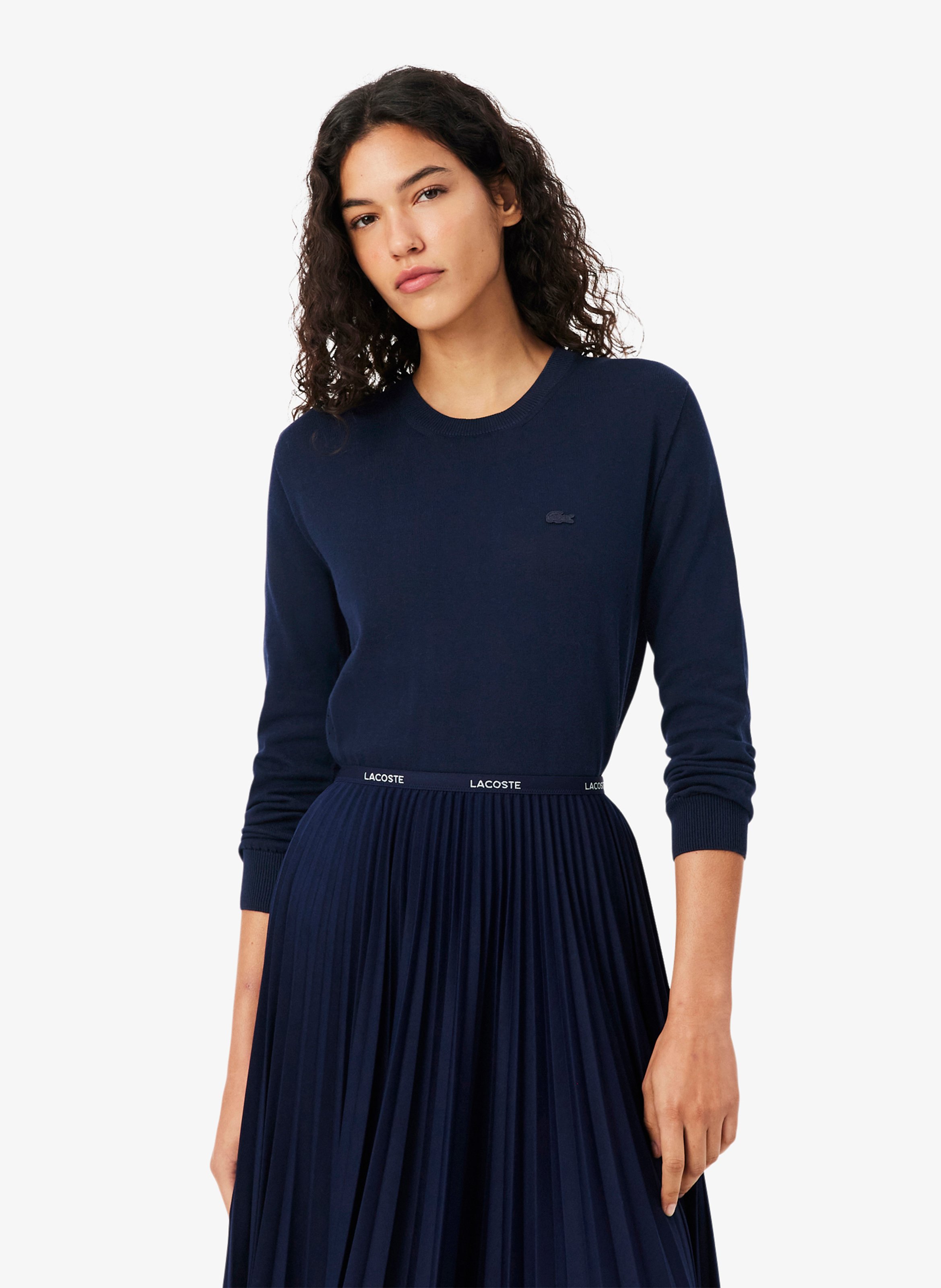 Pull droit col rond en coton LACOSTE Bleu