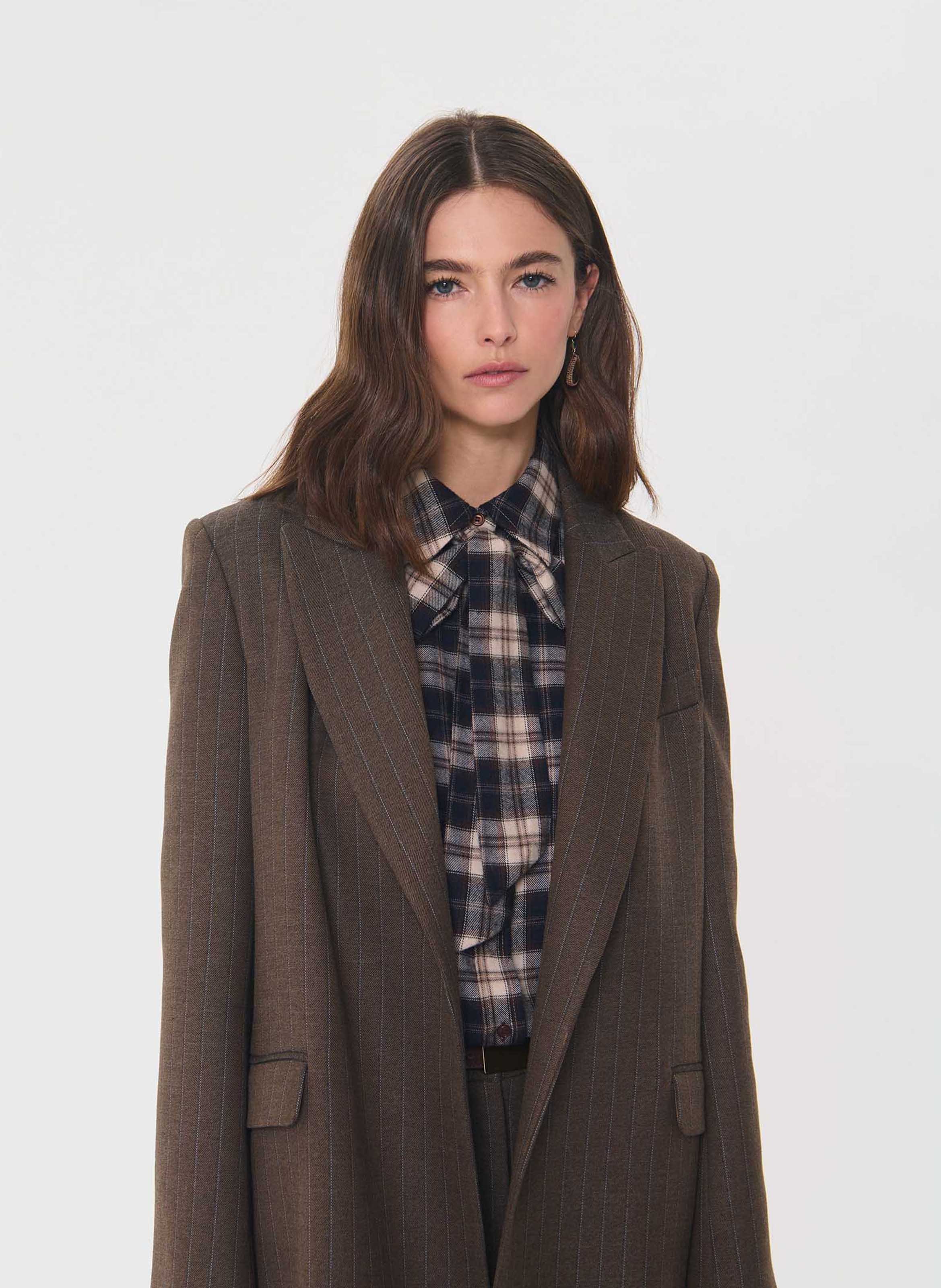 Striped belted blazer TARA JARMON Brown