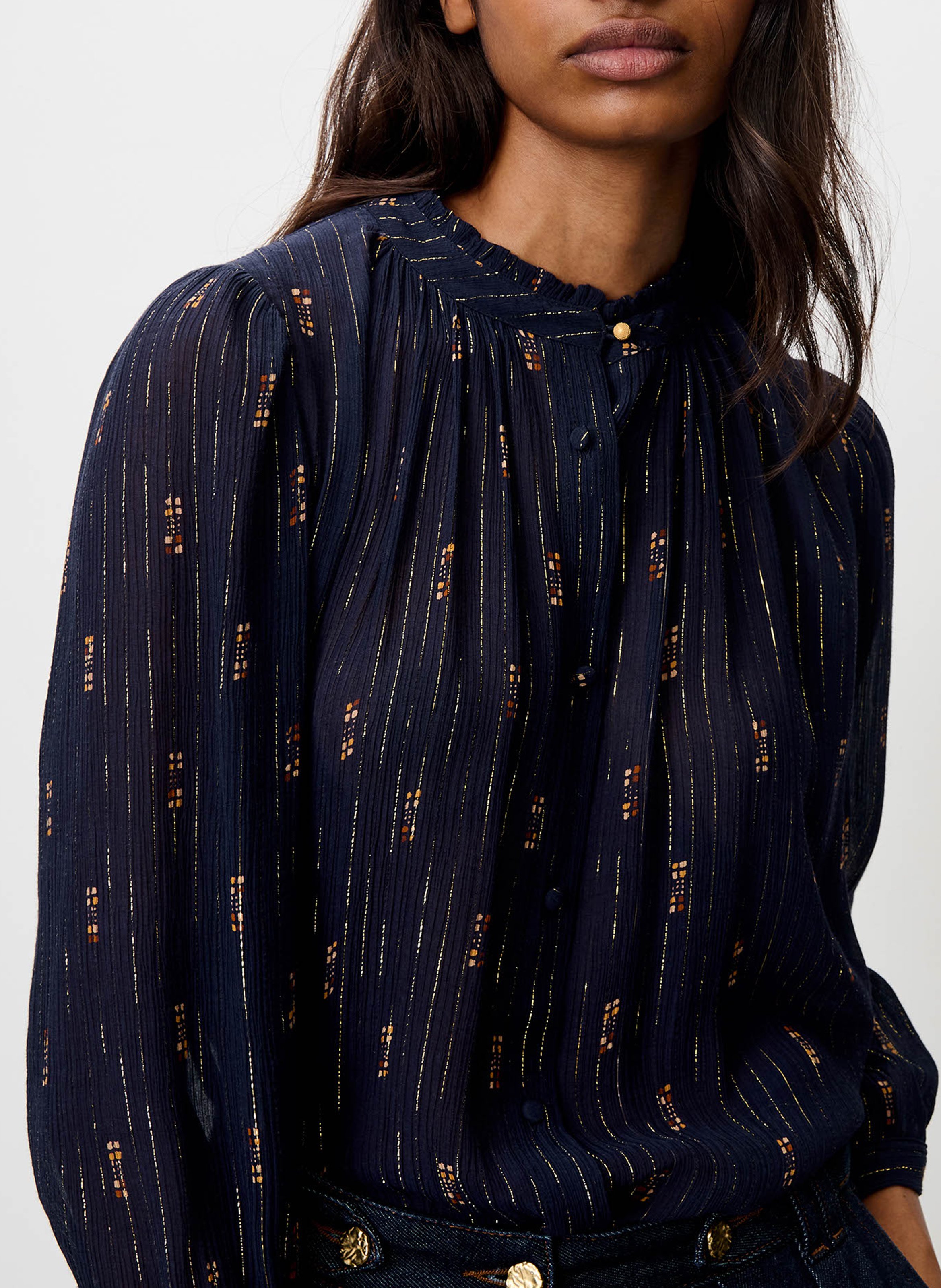 Bedruckte Bluse mit Volants SESSUN Blau