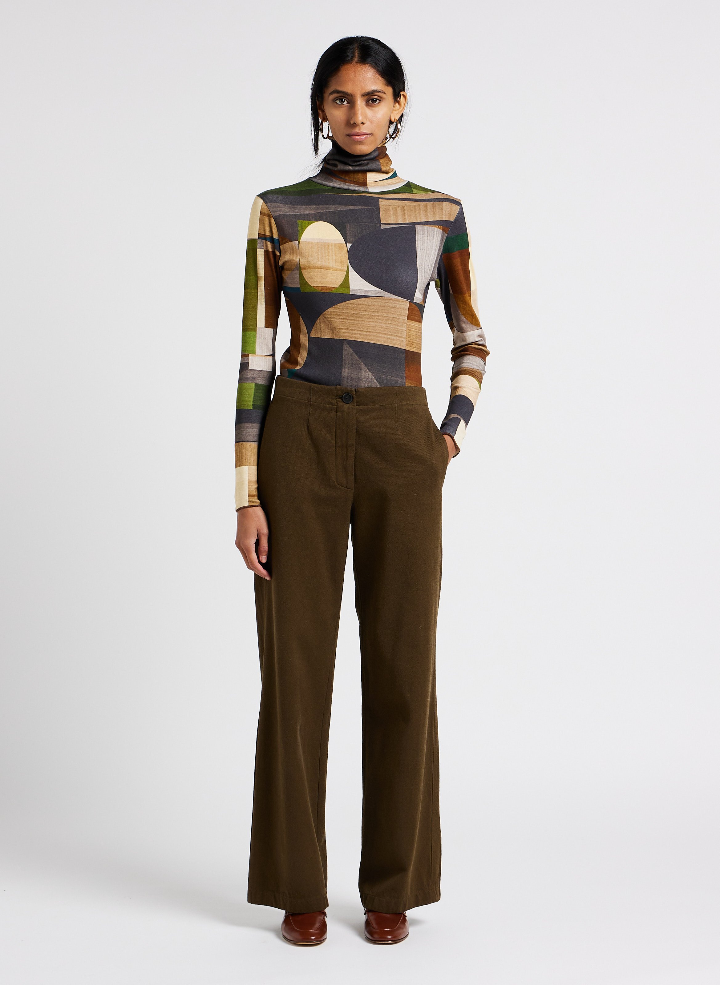 Pantalon large en laine et coton  POMANDERE Vert