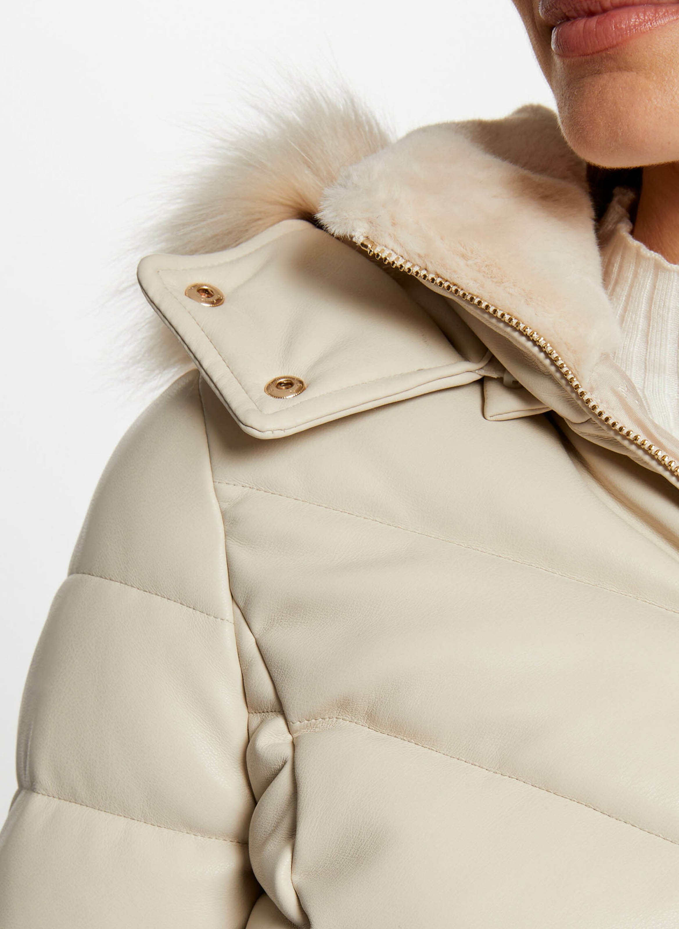 Leren gewatteerde jas met capuchon MORGAN Beige