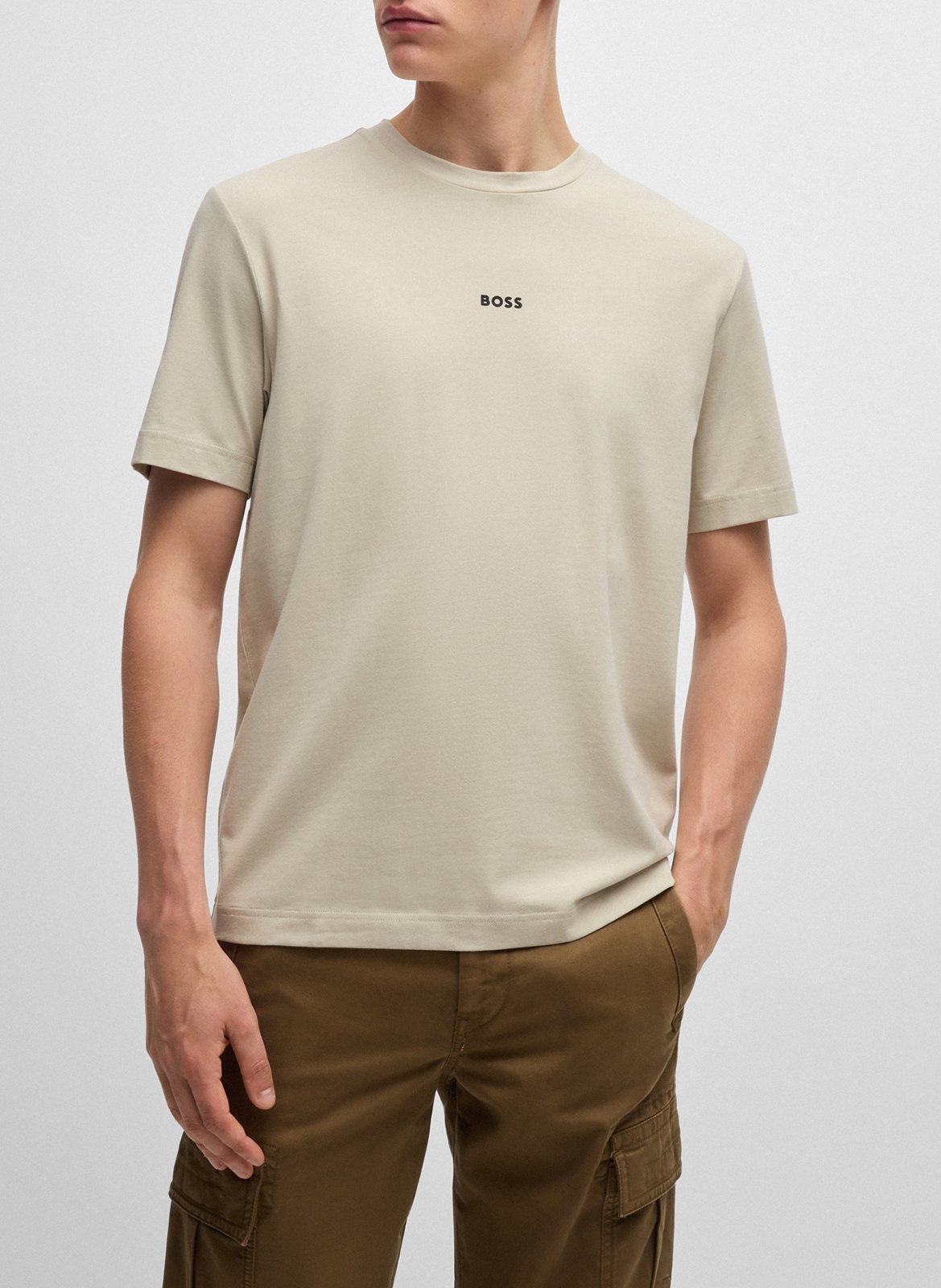 Tee-shirt col rond en coton mélangé  BOSS Beige