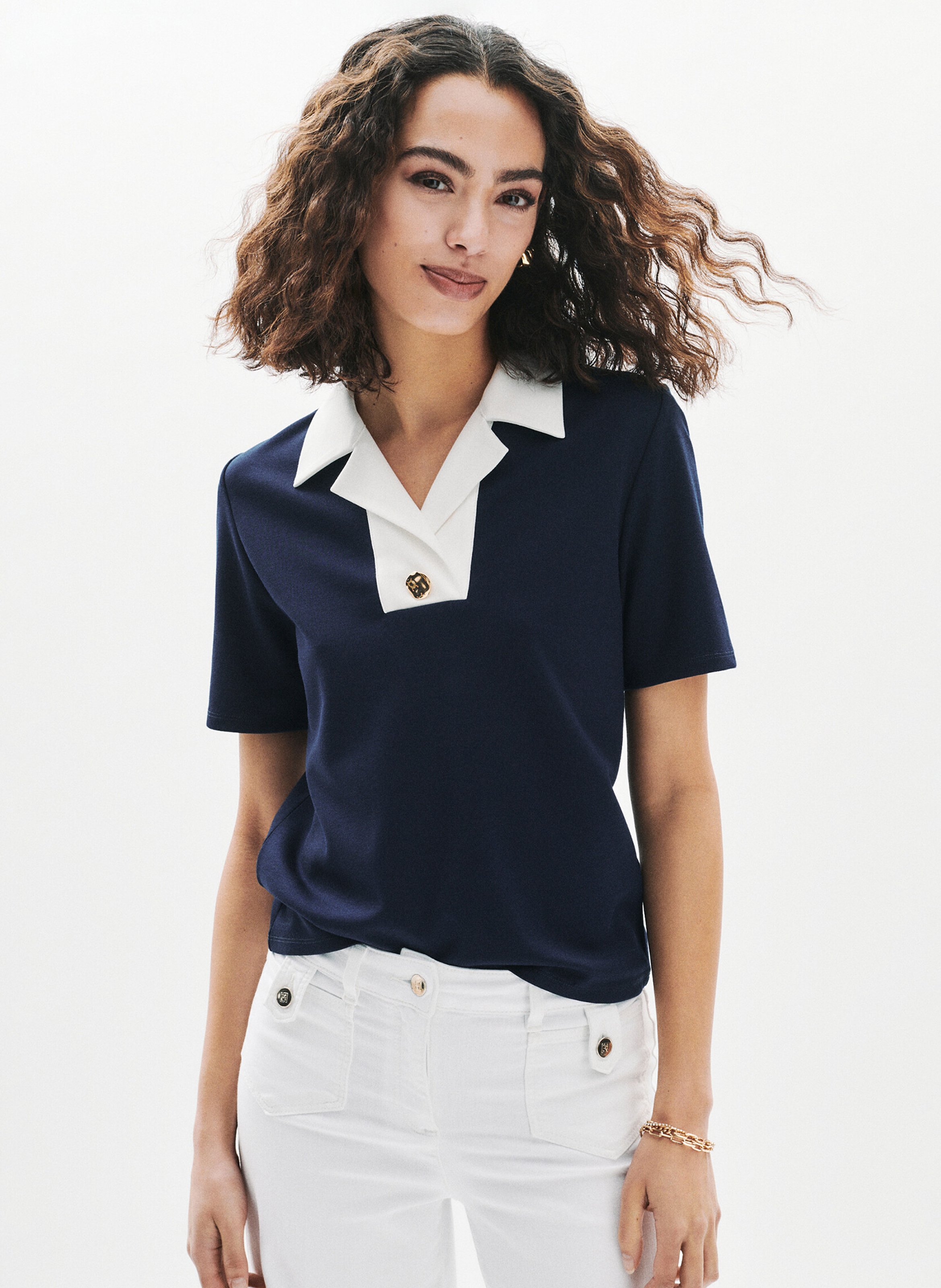 Top col tailleur CAROLL Bleu