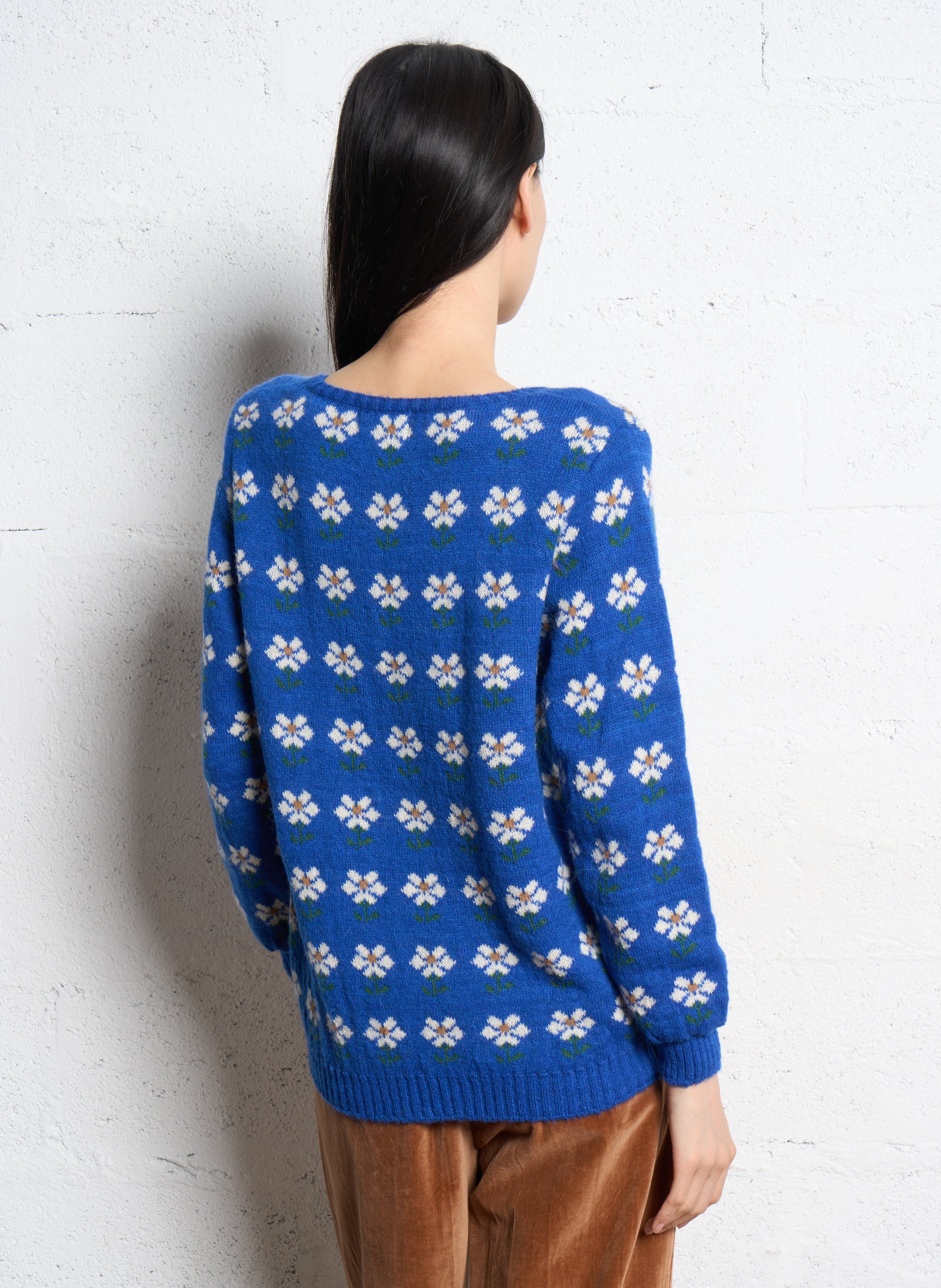 Gerader Pullover mit Rundhalsausschnitt und Blumenmuster EMILE ET IDA Blau