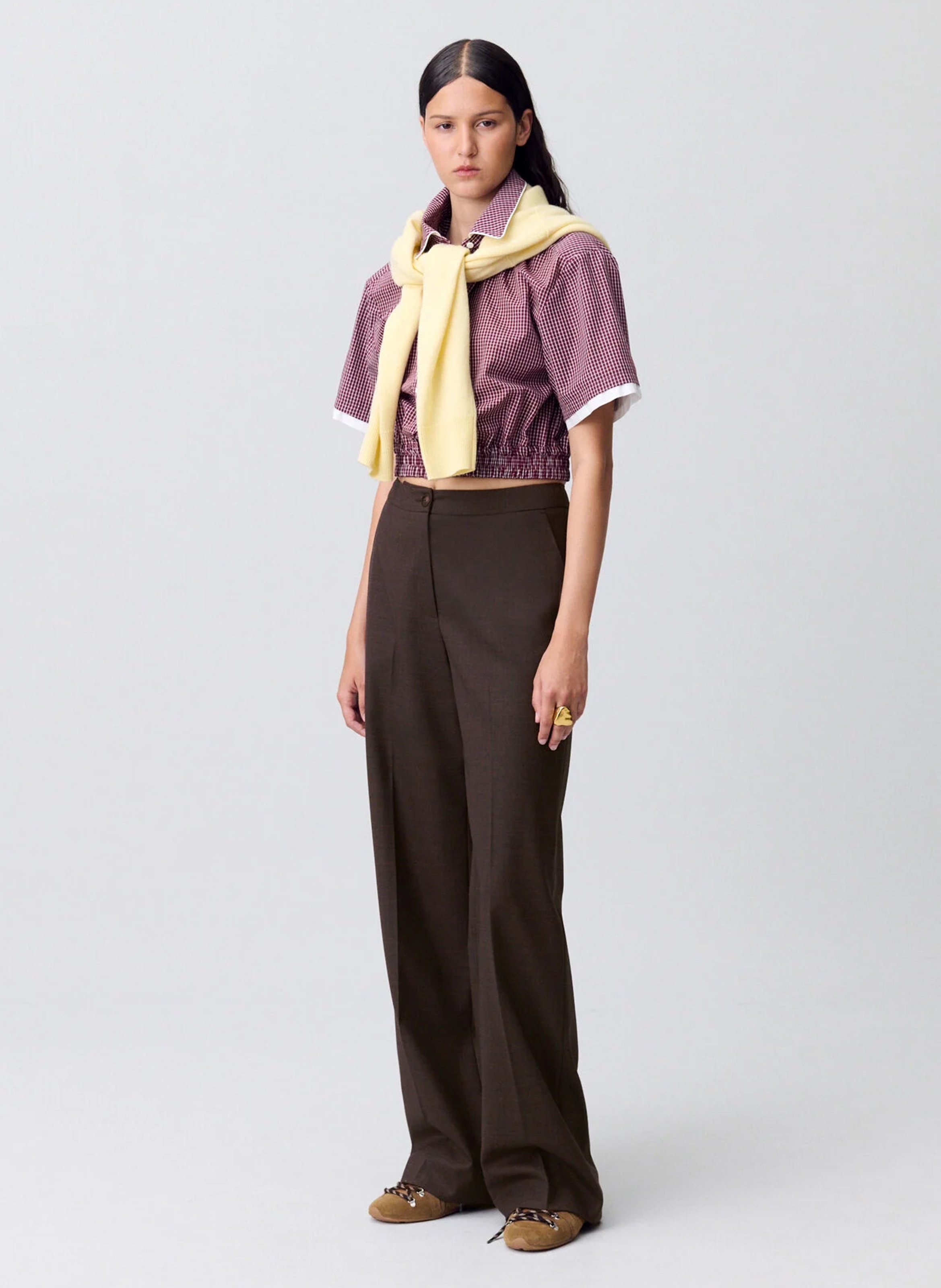 Pantalon droit uni en laine mélangée CLAUDIE PIERLOT Marron