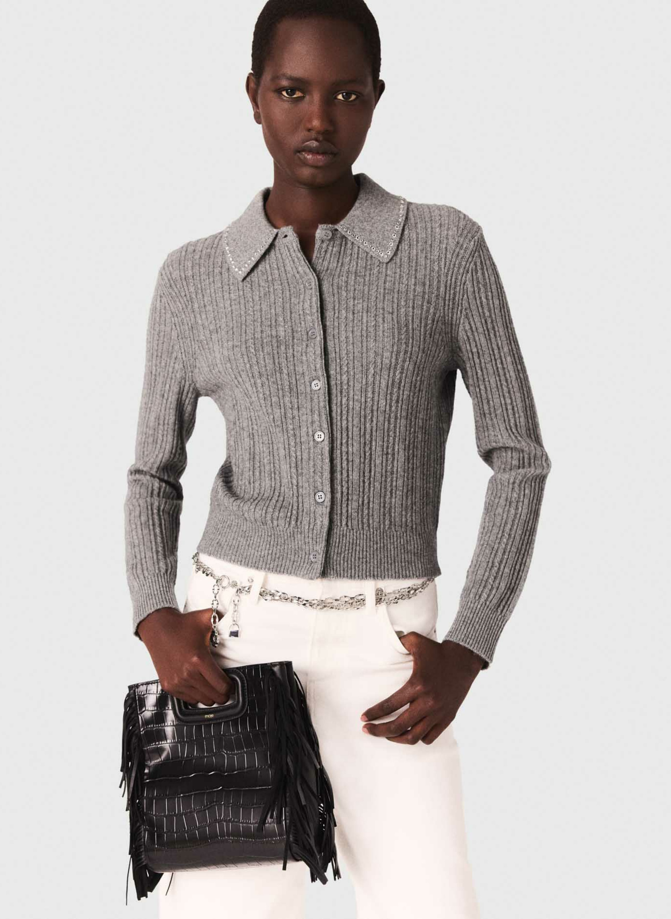 Wollen vest met klassieke kraag MAJE Grijs