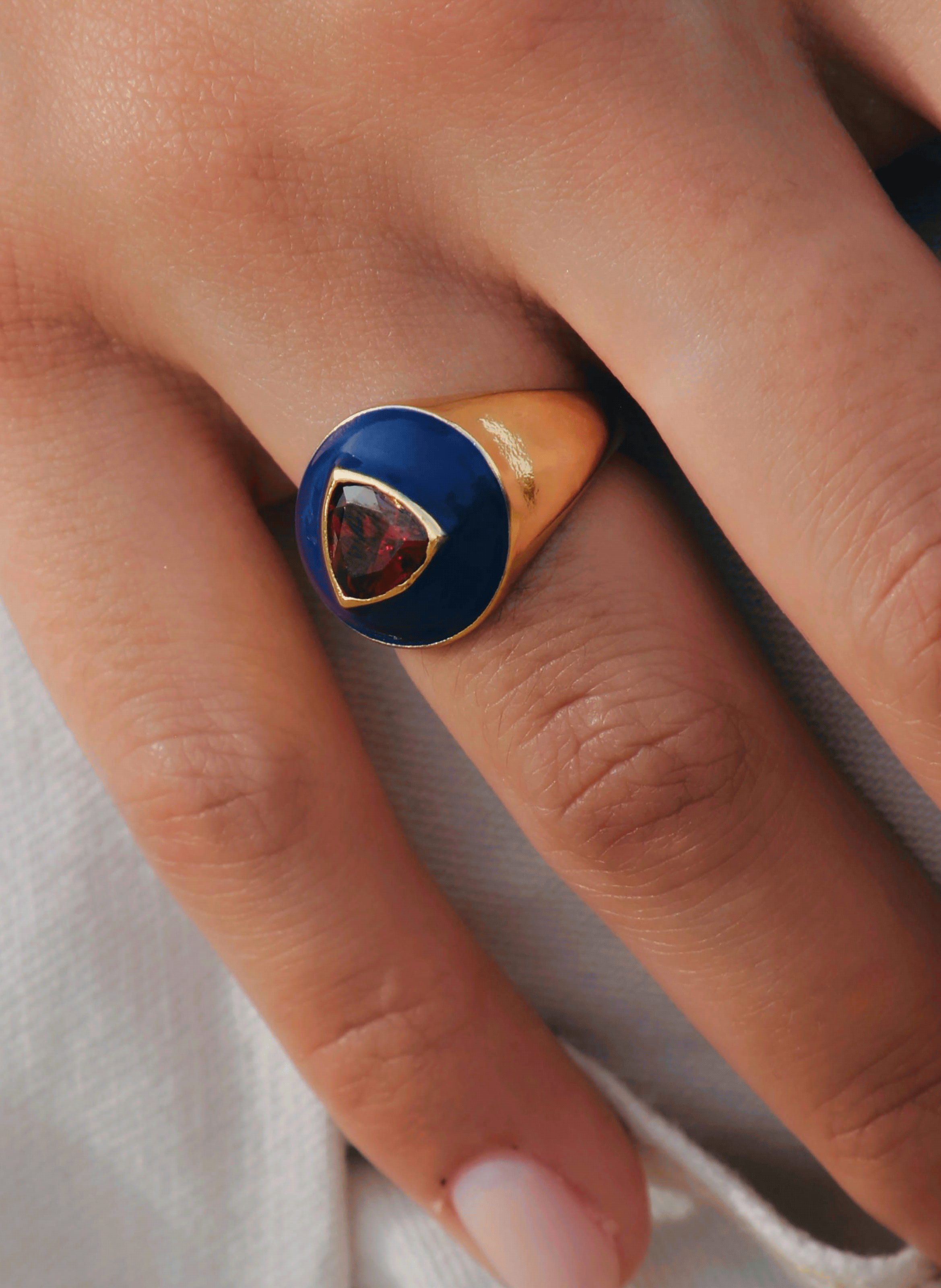 Adjustable enamel signet ring HIPANEMA Blue