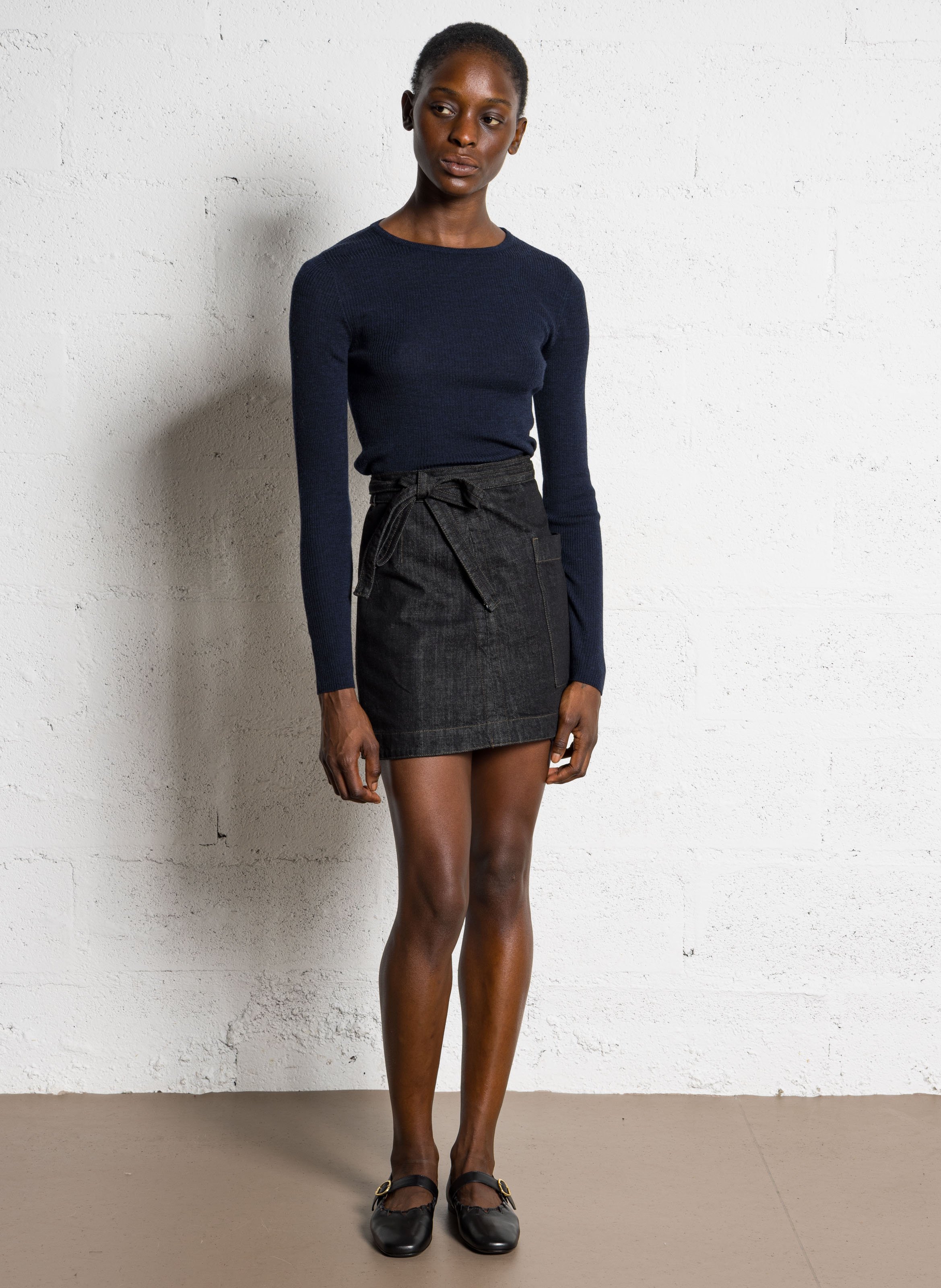 Top col rond en laine MAJESTIC FILATURES Bleu