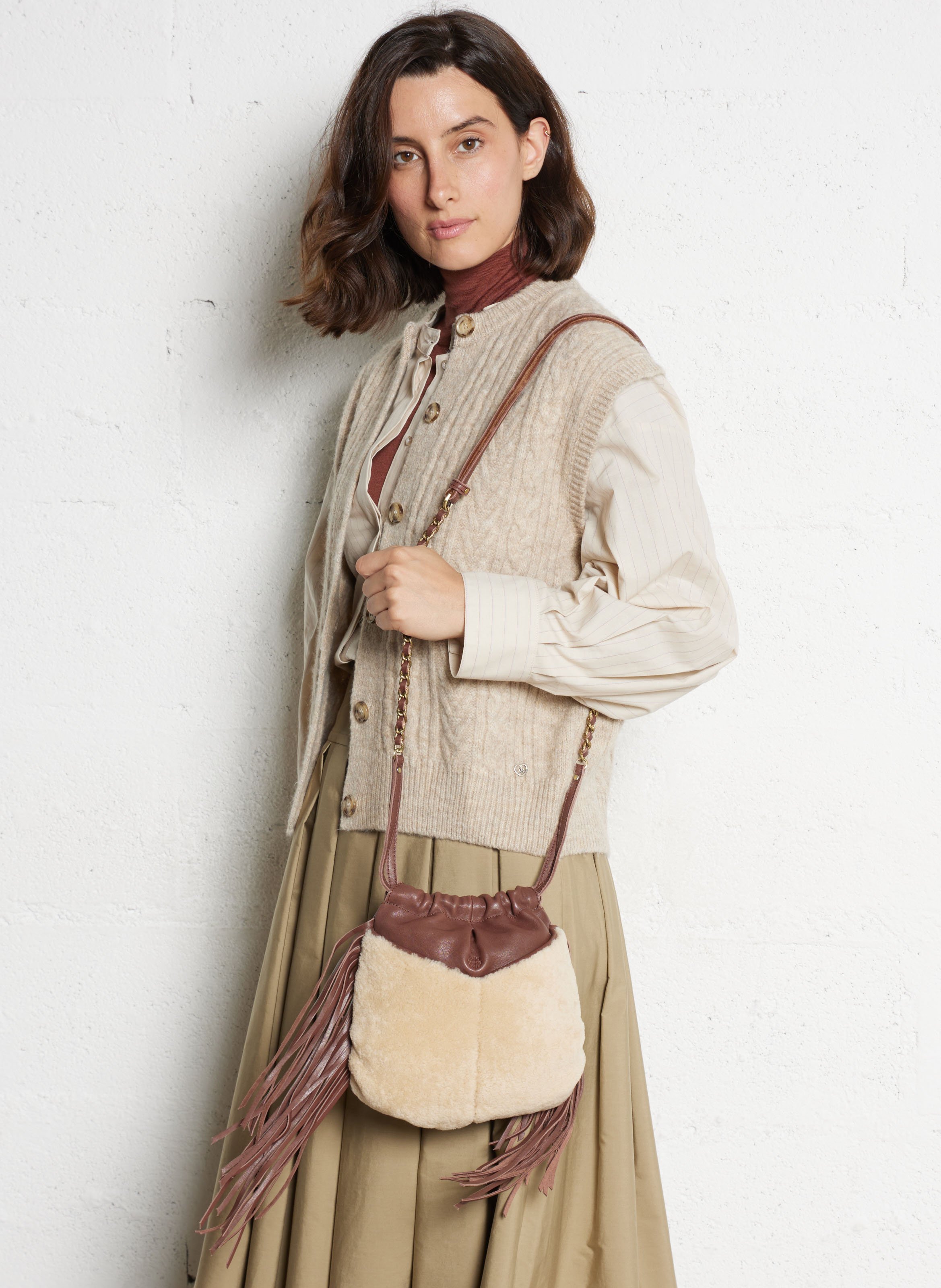 Leren clutch MILA LOUISE Bruin