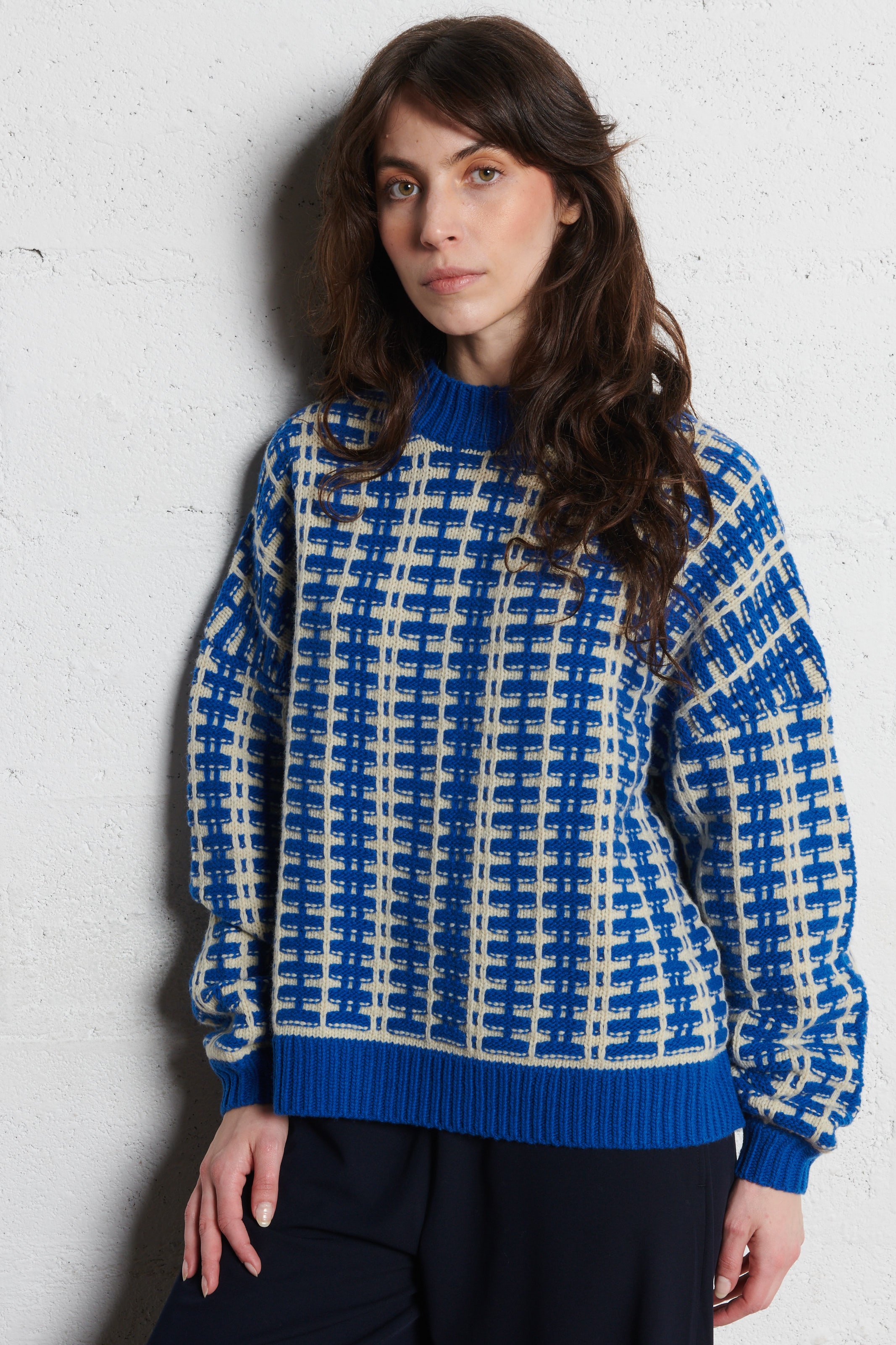 Pull col rond en laine mélangée STELLA NOVA Bleu