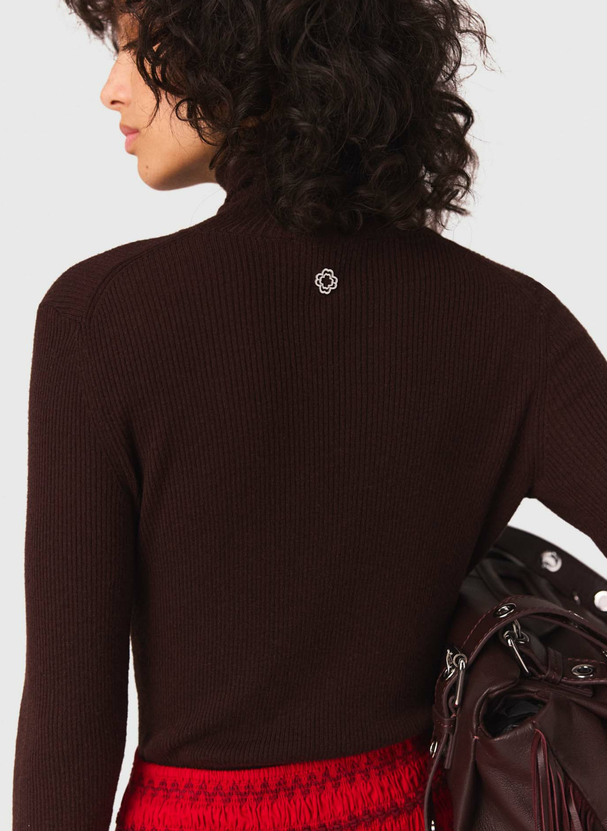 Pull col montant en laine mélangée MAJE Marron