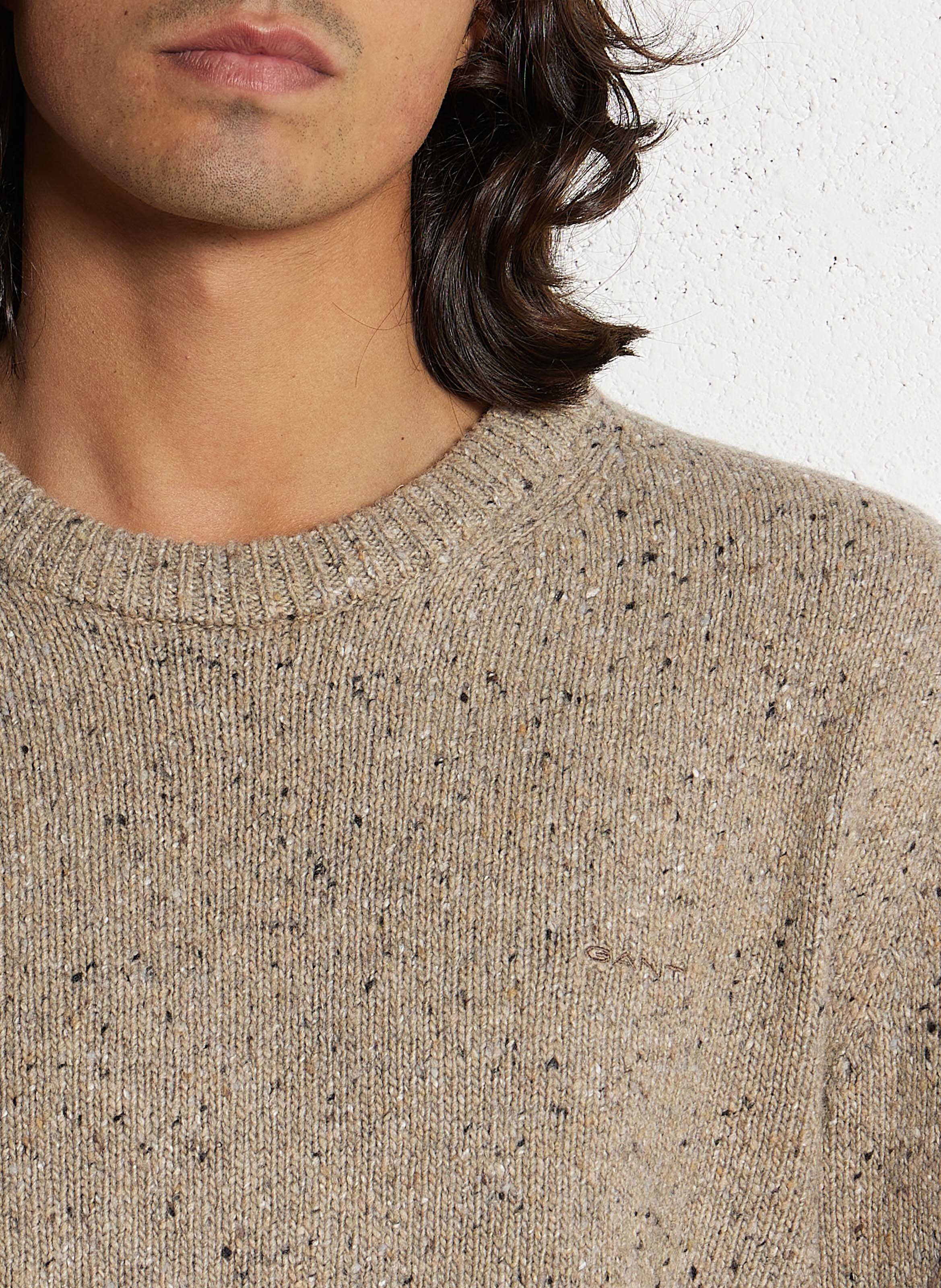 Straight round neck marled wool blend sweater GANT Beige