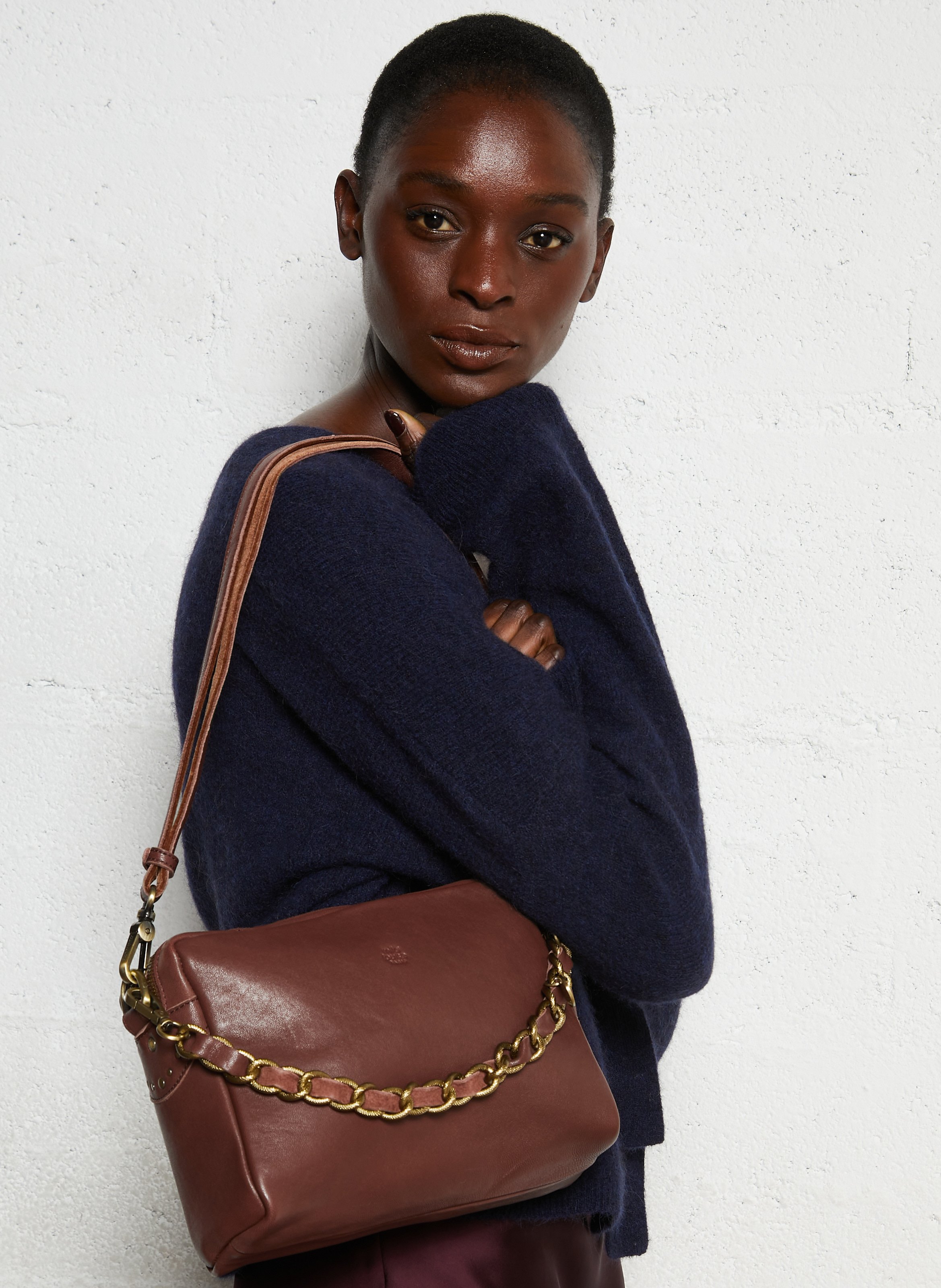 Leren clutch MILA LOUISE Bruin