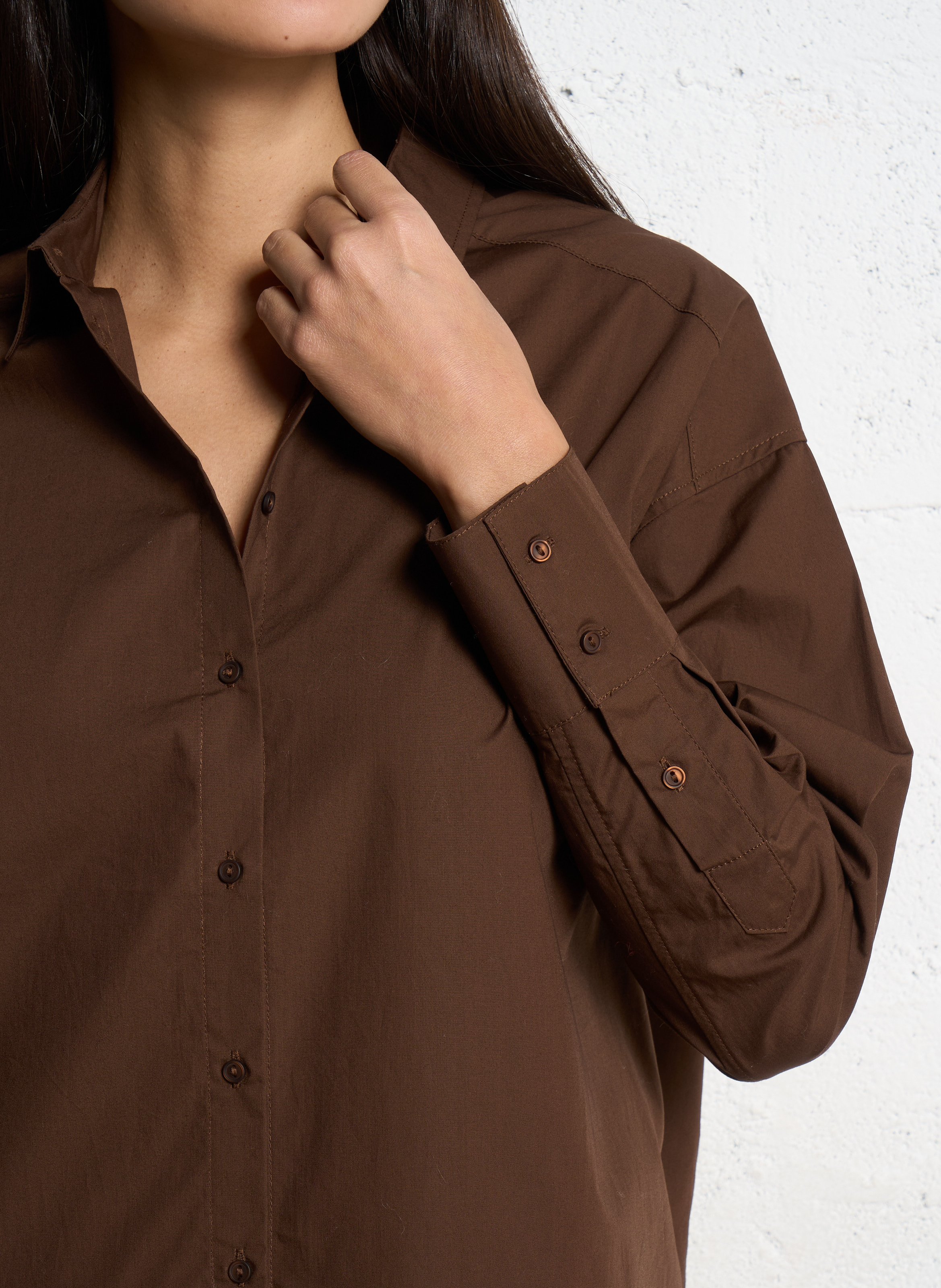 Chemise droite col classique en coton SUD EXPRESS Marron