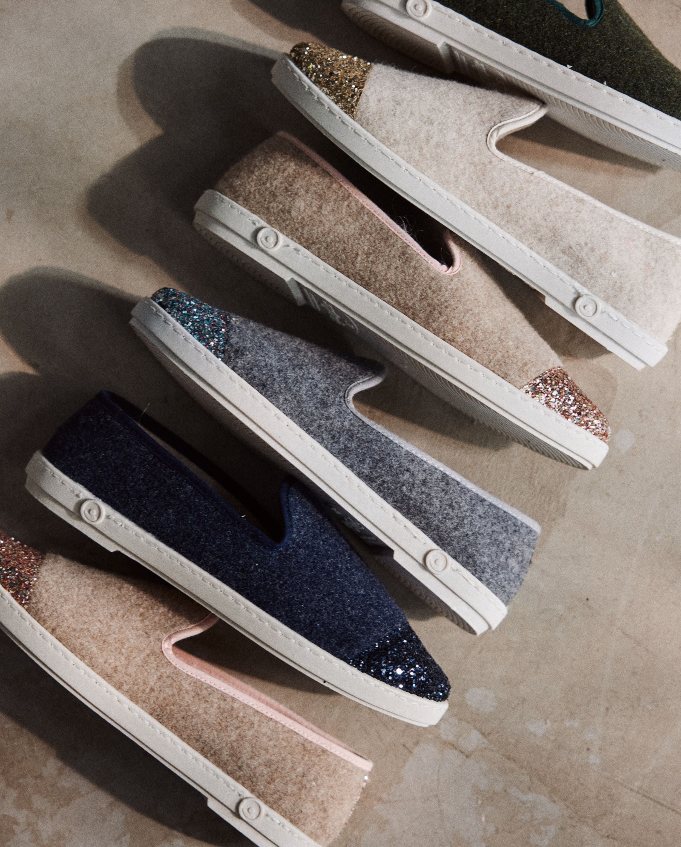 Women's wool slipper, sand with glitter ANGARDE Beige