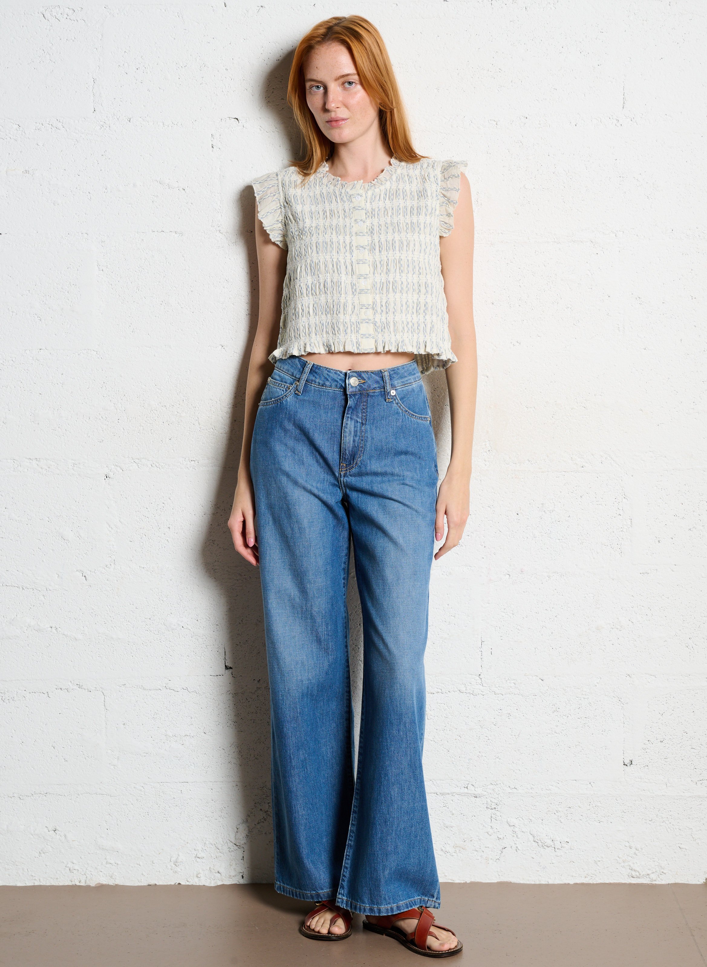 High-rise straight cotton-blend jeans ACQUAVERDE Blue