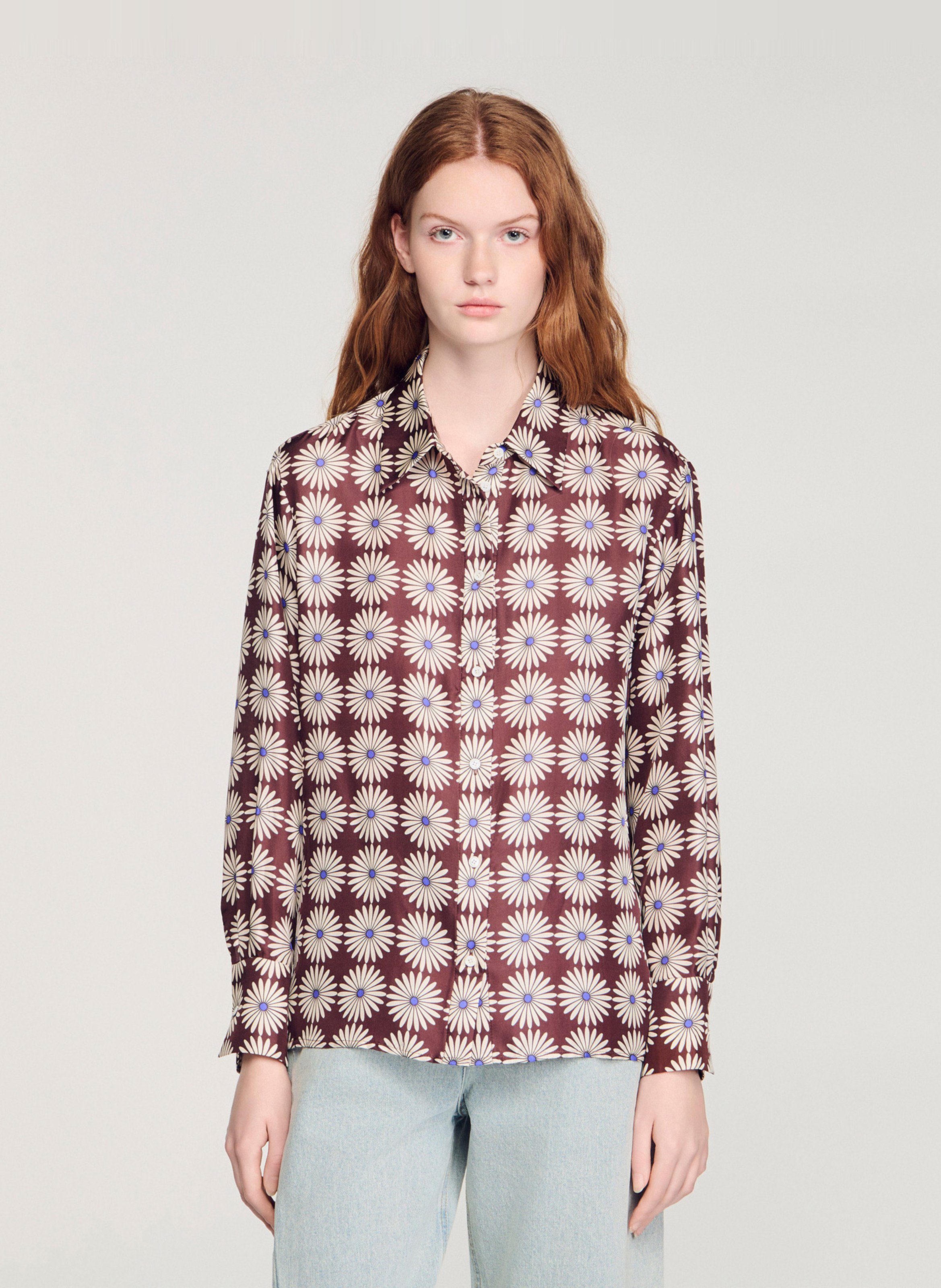Rechte zijden bloemenblouse SANDRO Bruin