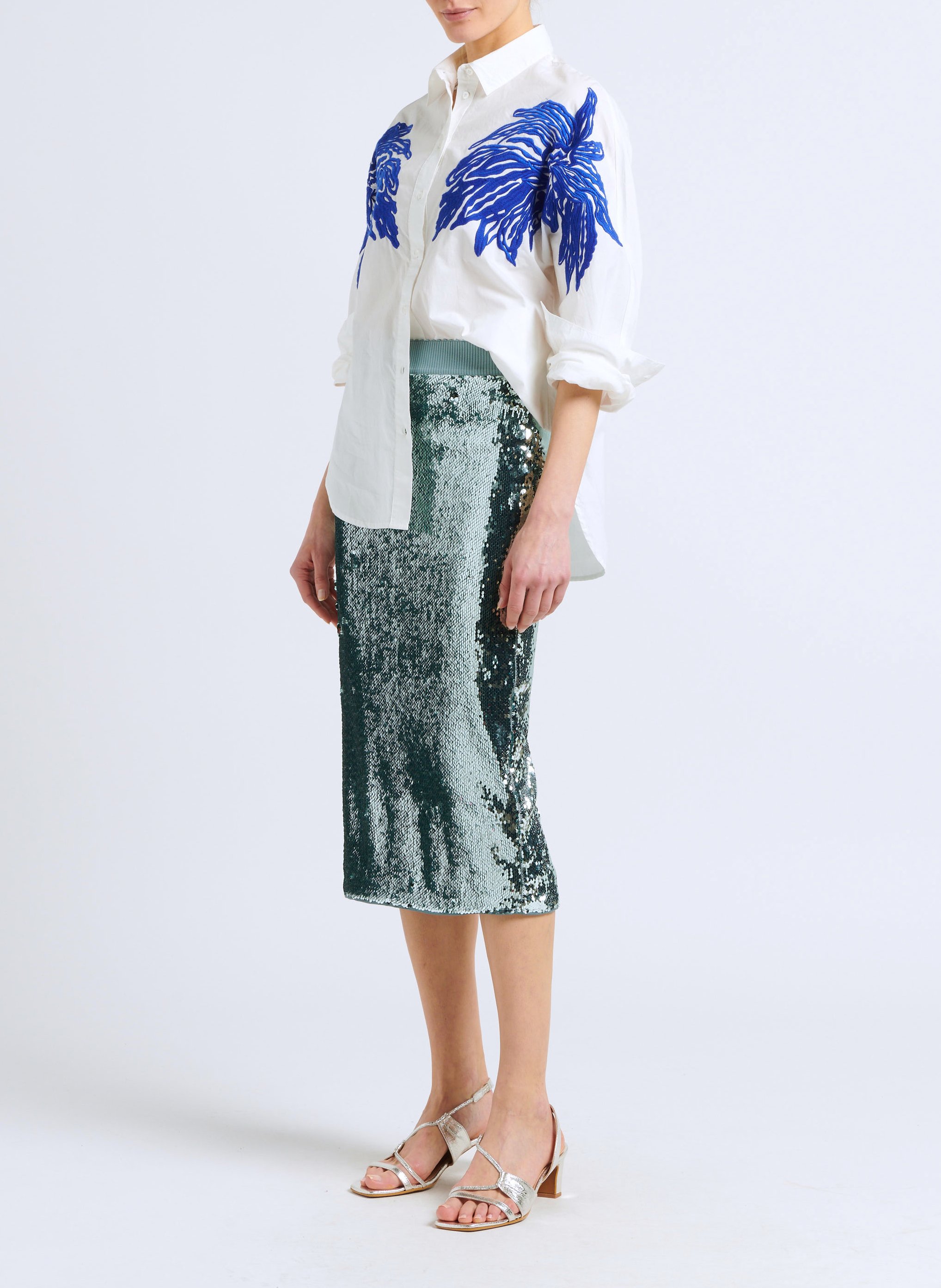 Midirock mit Pailletten ESSENTIEL ANTWERP Silber