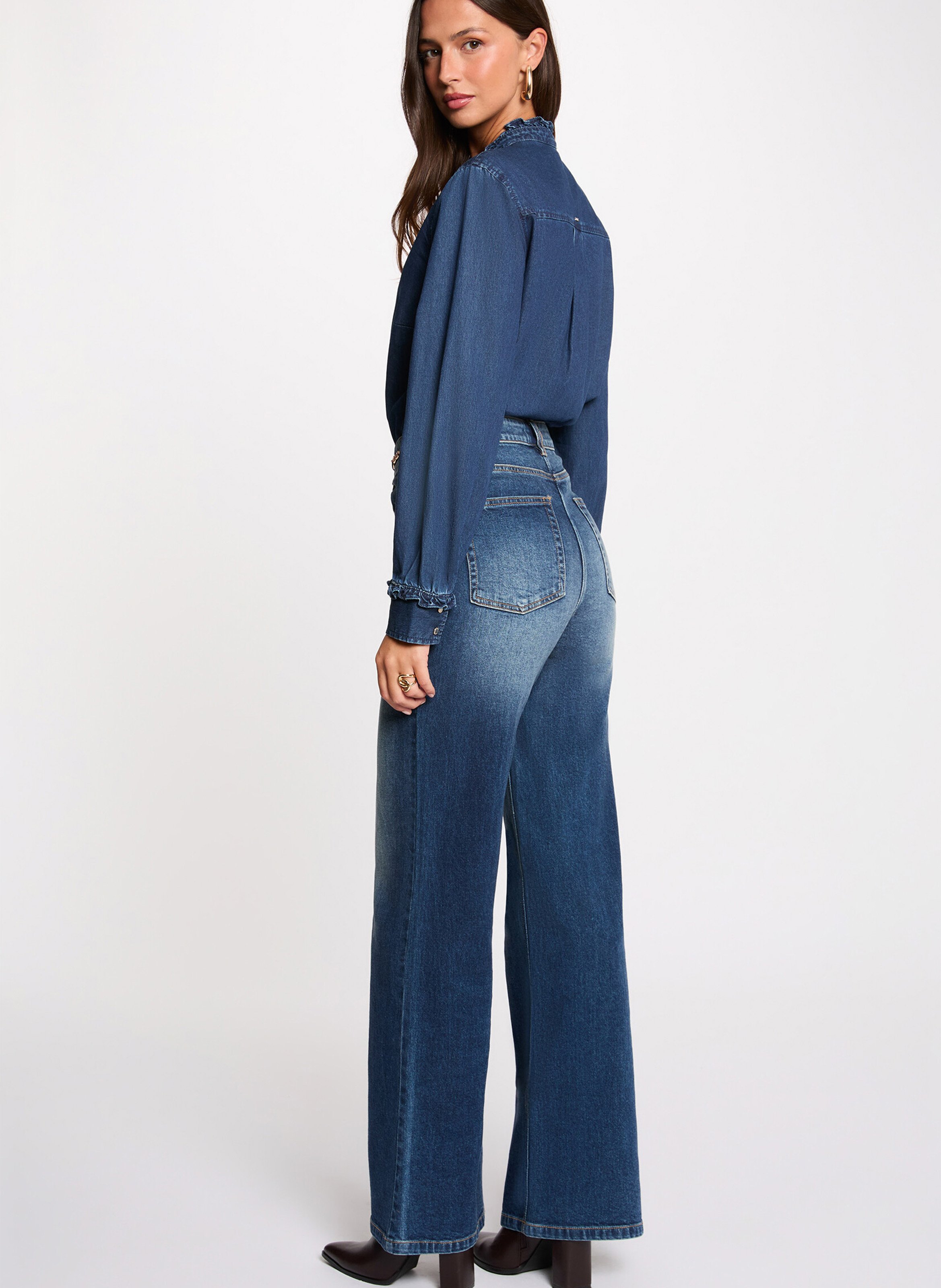 Hoge taille wijde jeans in vervaagde wassing MORGAN Blauw