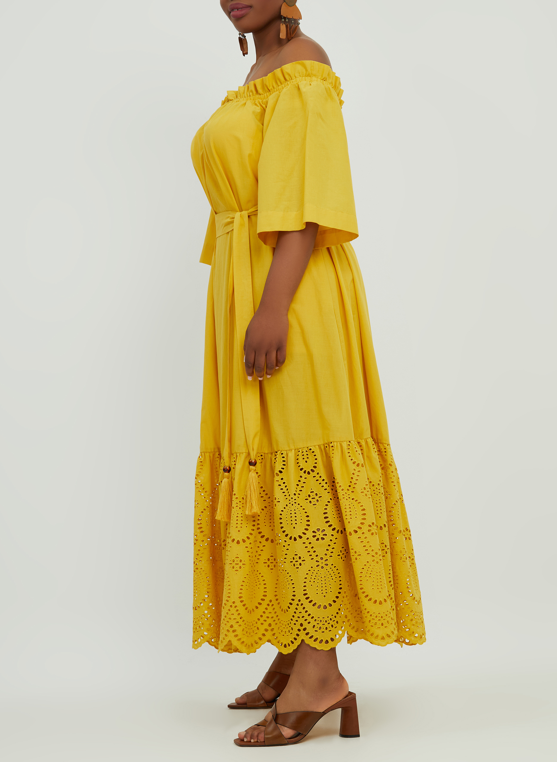 Strapless cotton midi dress MAT FASHION Yellow