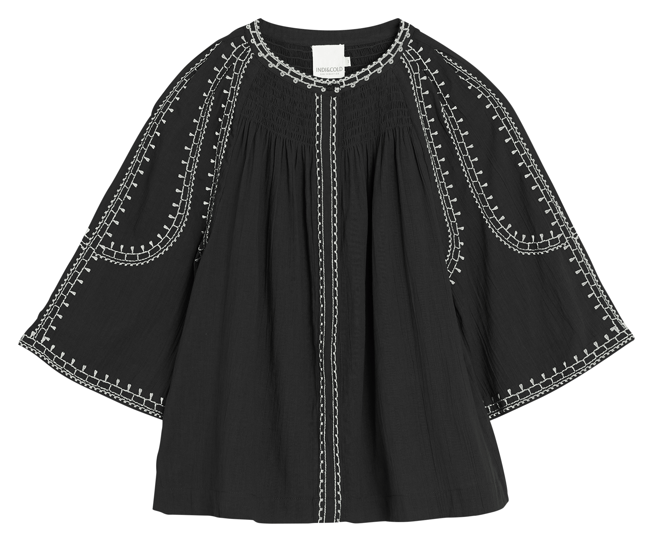 Blouse van biokatoen met ronde hals INDI & COLD Zwart