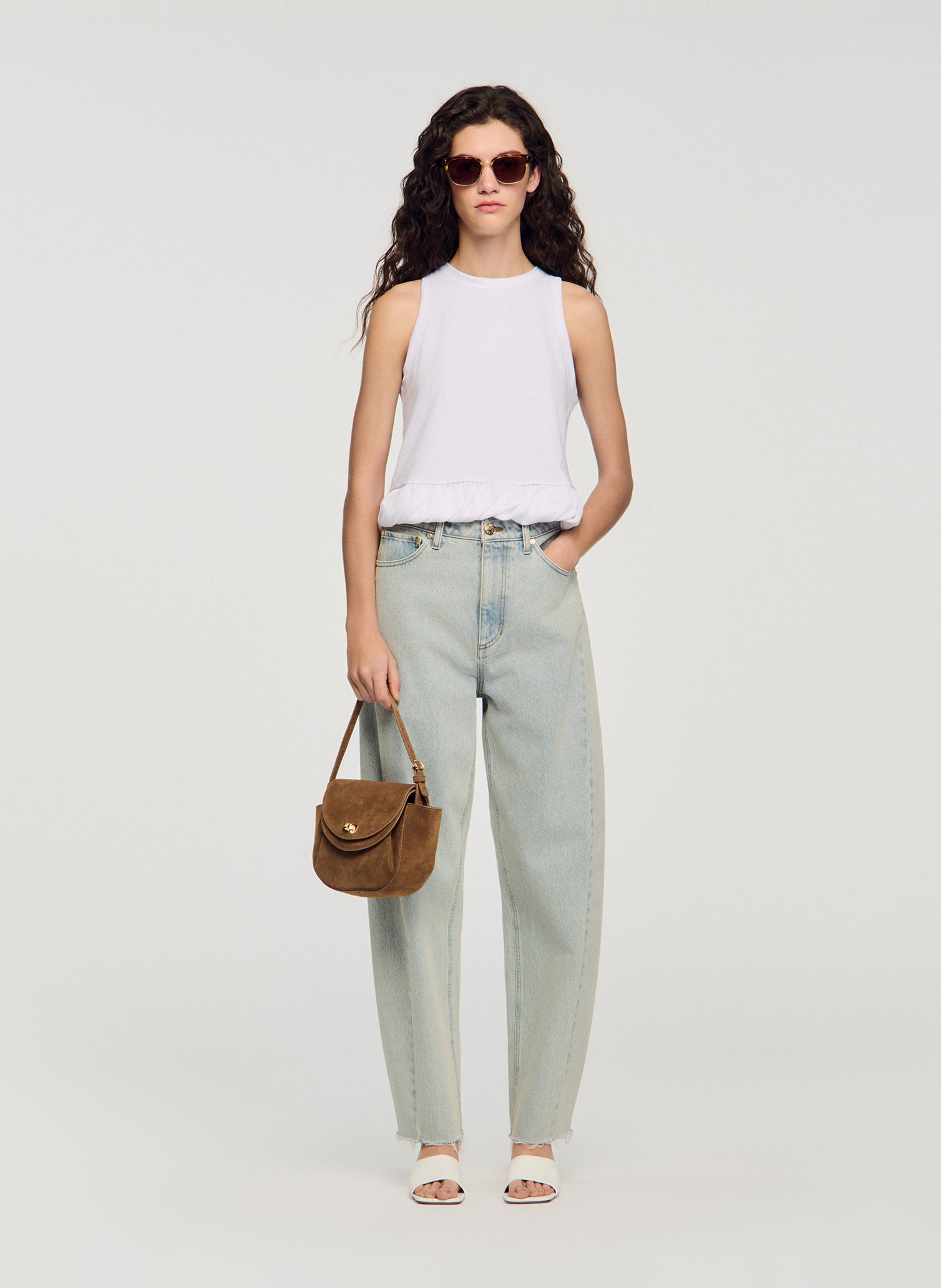 Top droit col rond en coton SANDRO Blanc