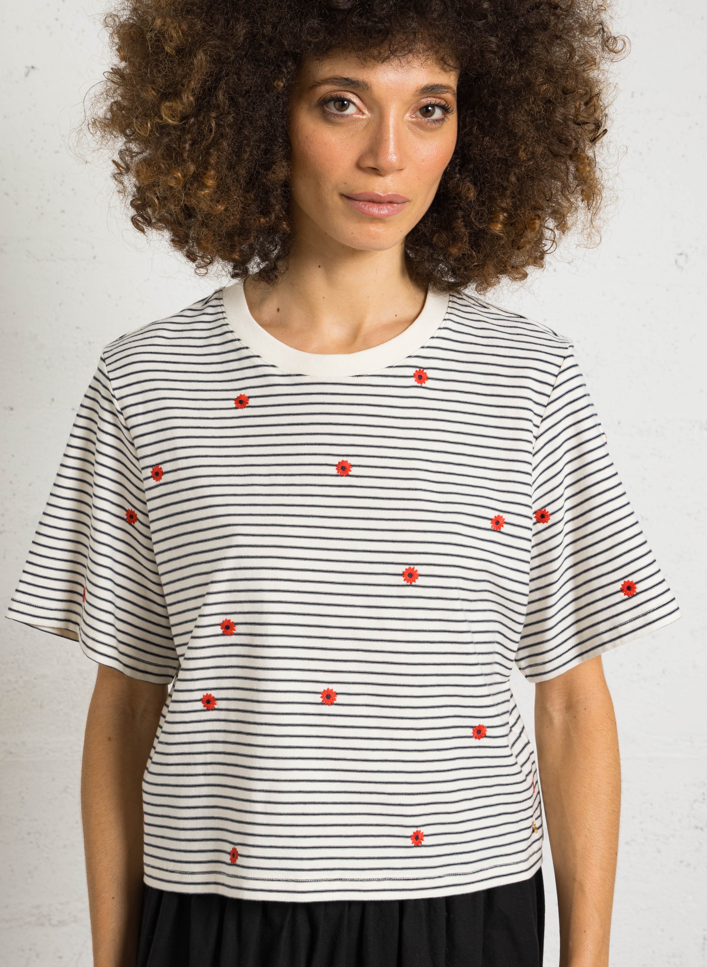 Tee-shirt oversize col rond en coton DES PETITS HAUTS Multicolore