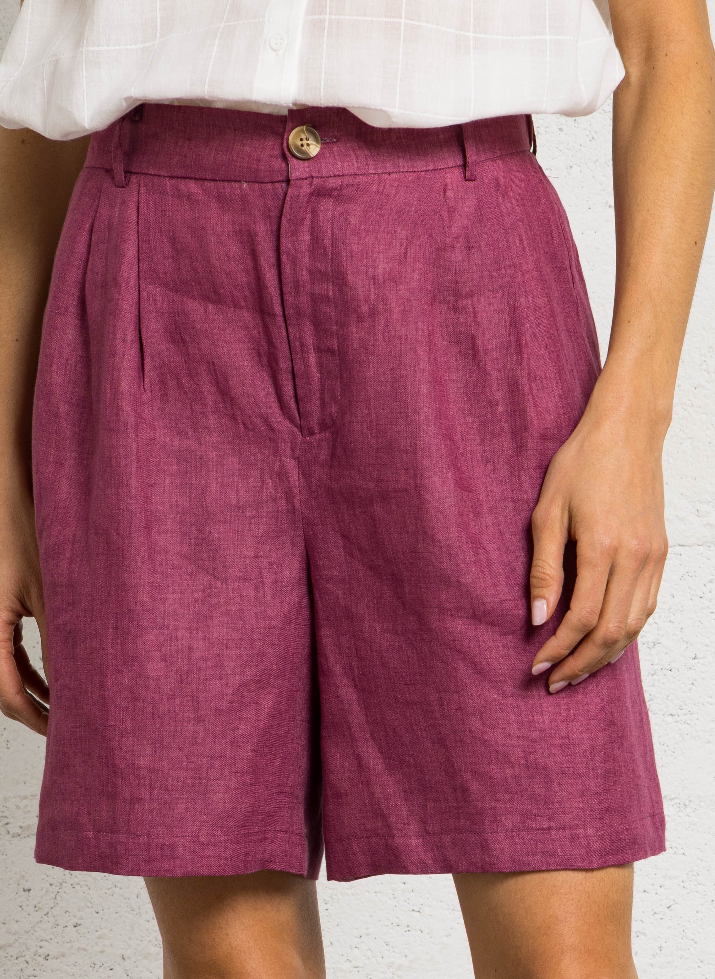 Weite Shorts aus Leinen mit hohem Bund SEE U SOON Violett