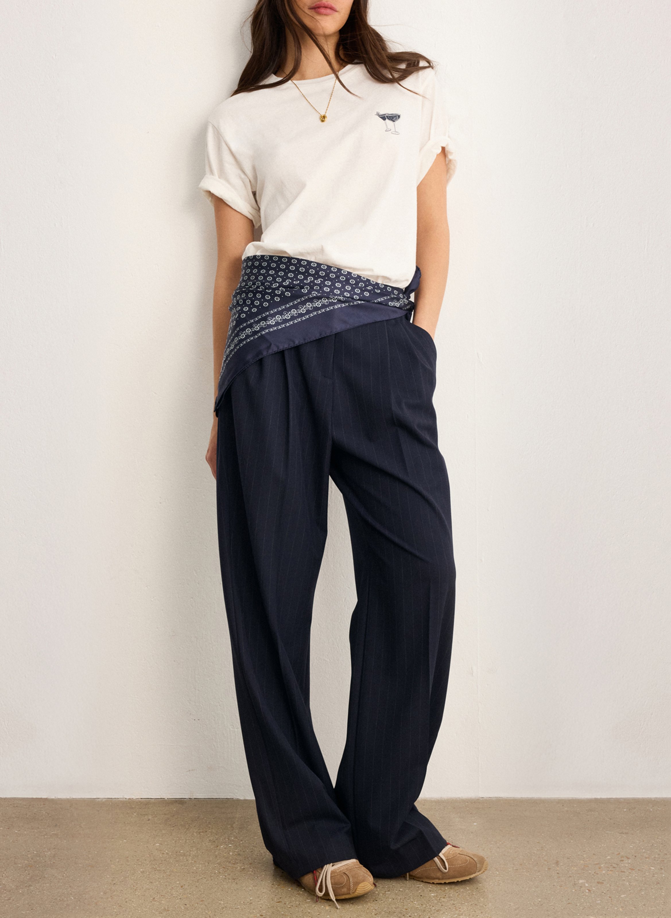 Gerade geschnittene Taillenhose mit Streifen PABLO Blau