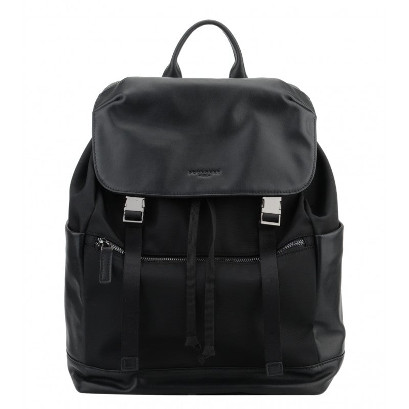 Cowhide leather and cotton backpack POURCHET Black