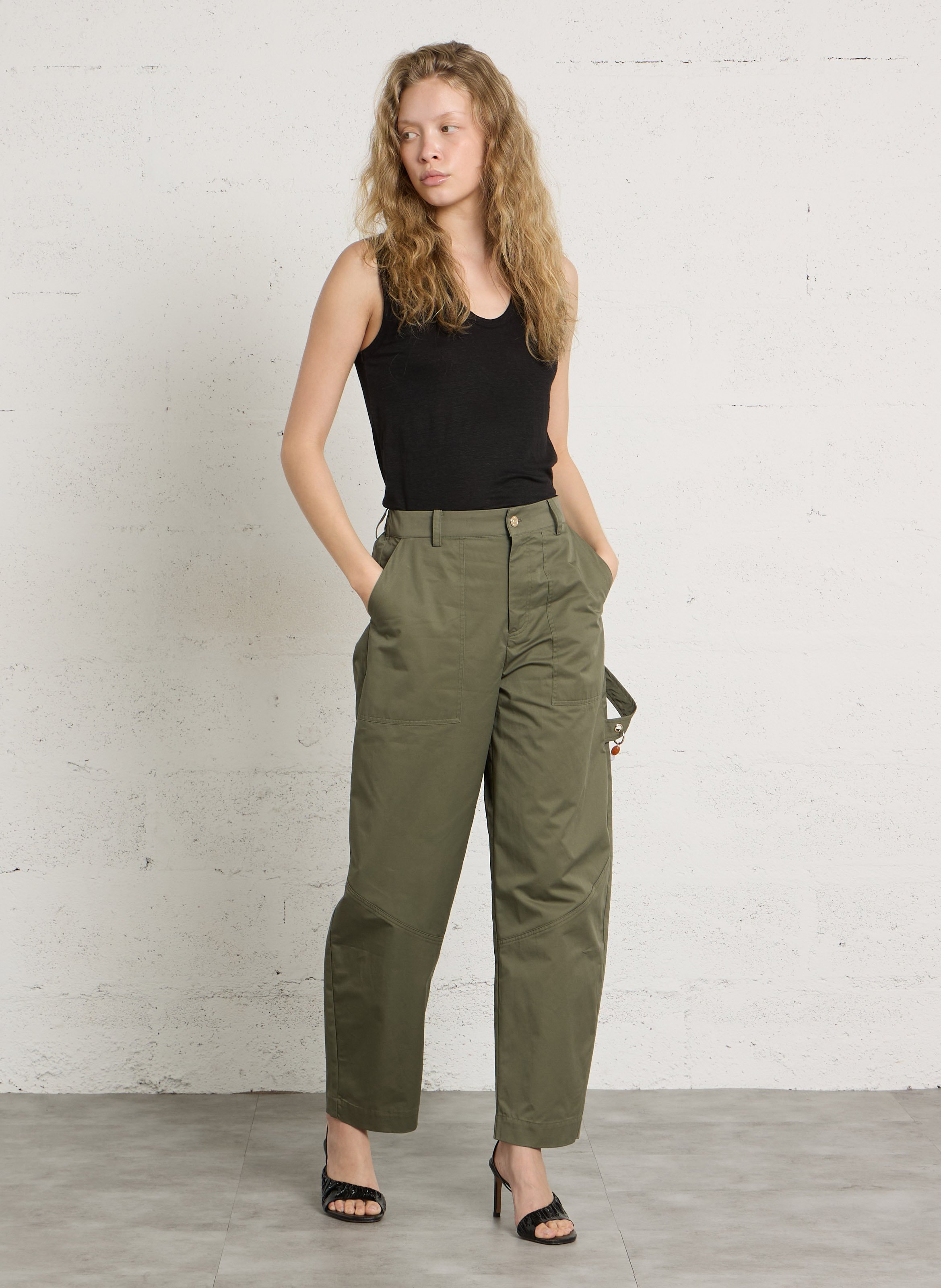 Katoenen straight fit pantalon BERENICE Kaki