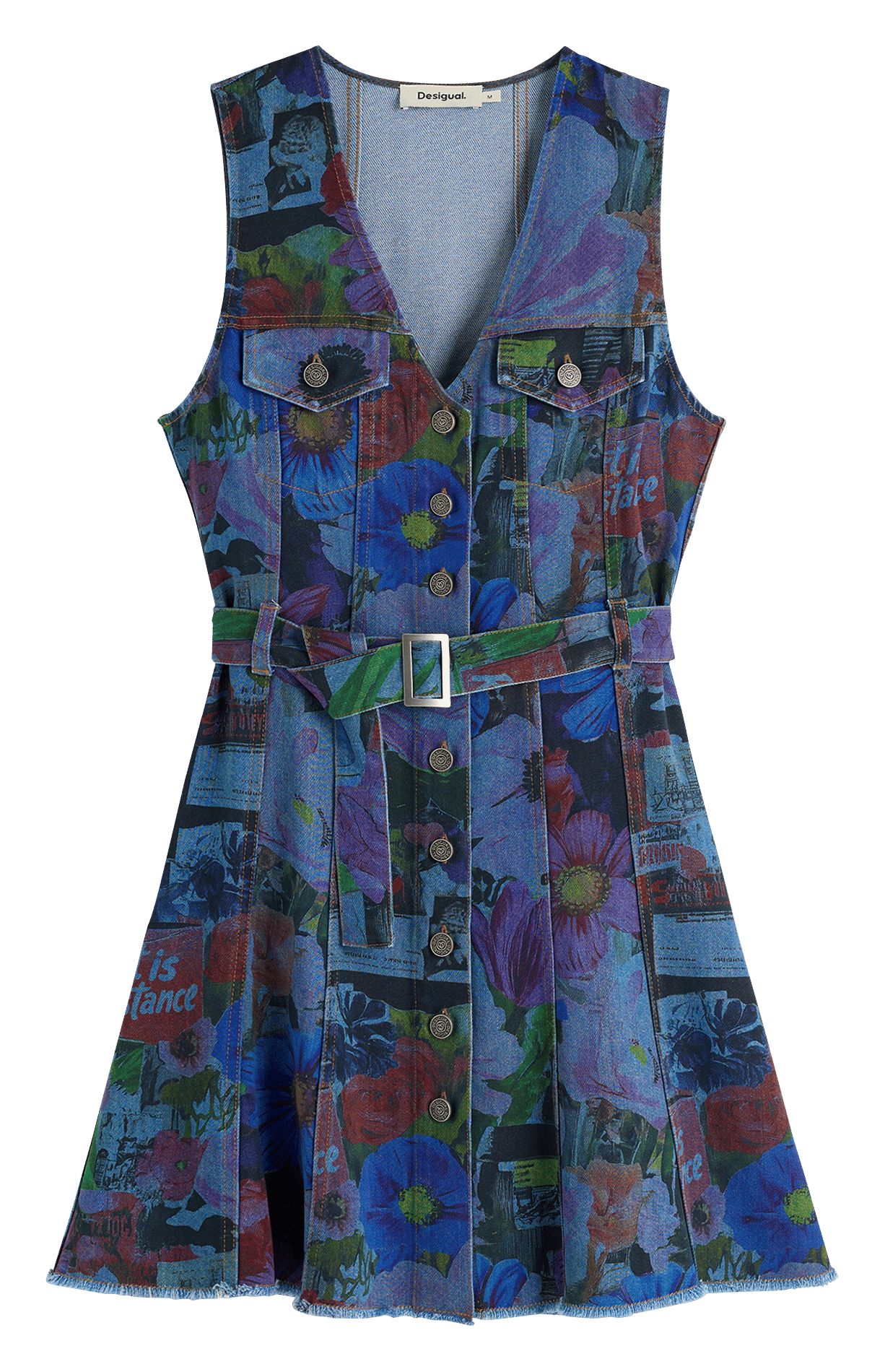 Kurzes tailliertes Kleid aus bedrucktem Denim. DESIGUAL Blau