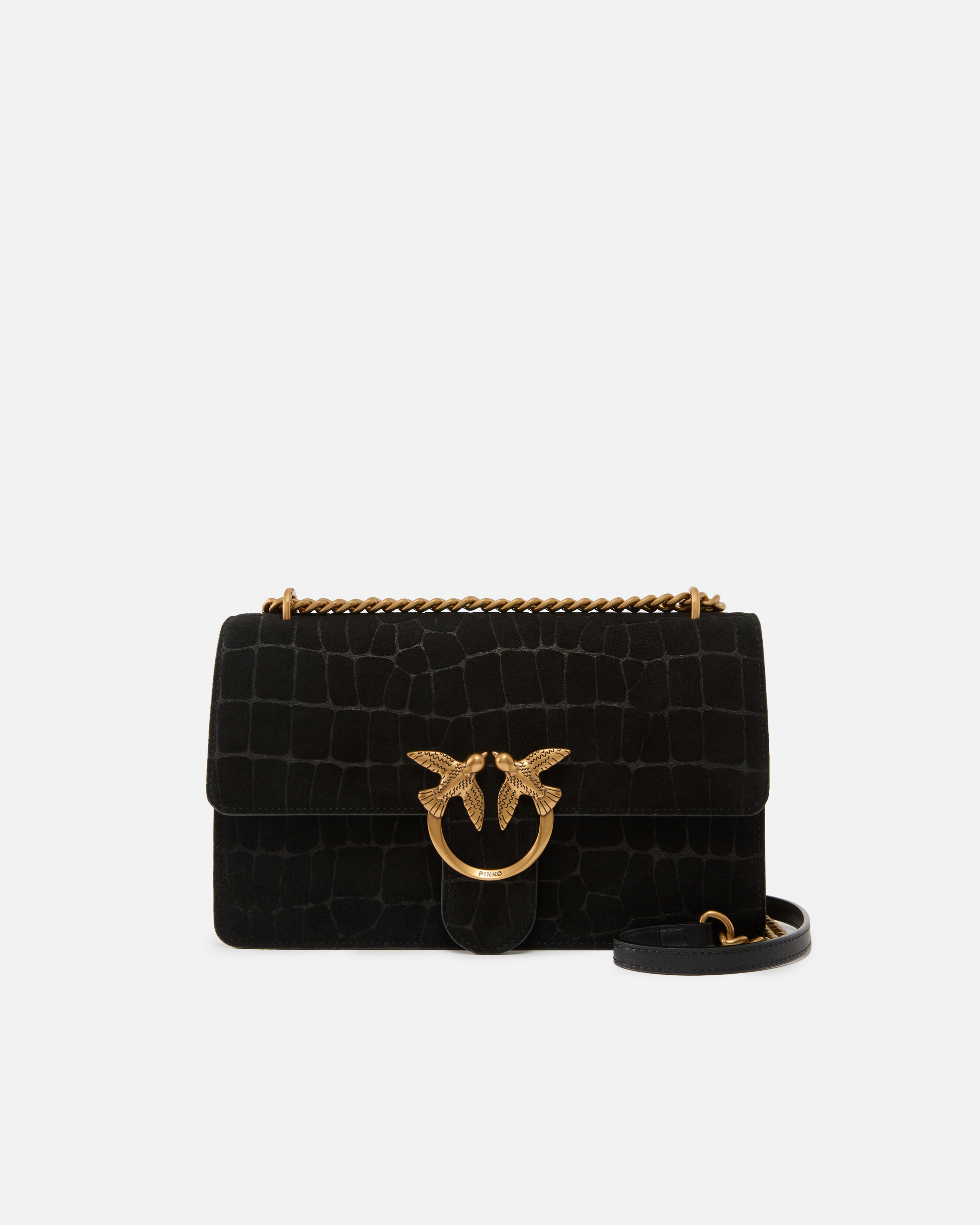 Sac à bandoulière moyen love bag one en cuir embossé crocodile PINKO Noir