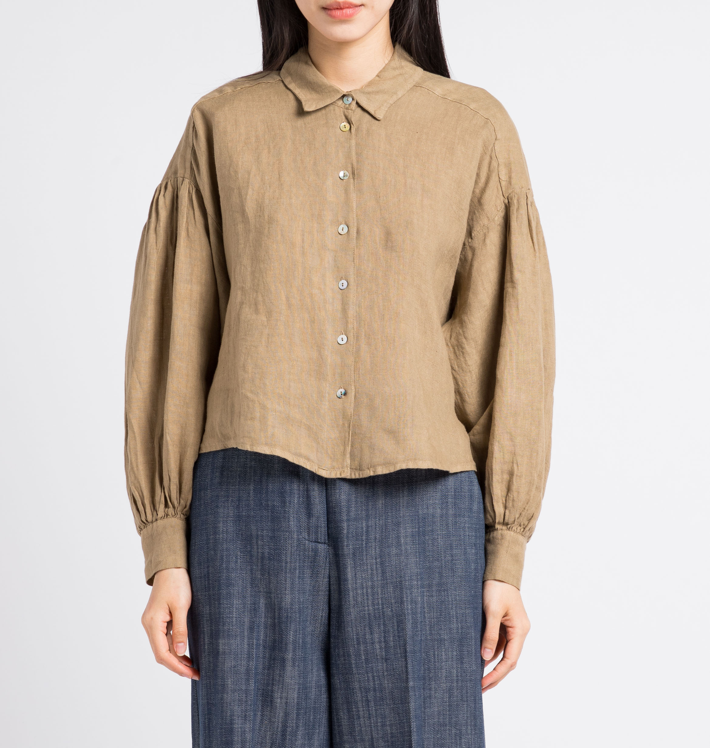 Asymmetrische Rüschenbluse aus Leinen BY BAR Grun