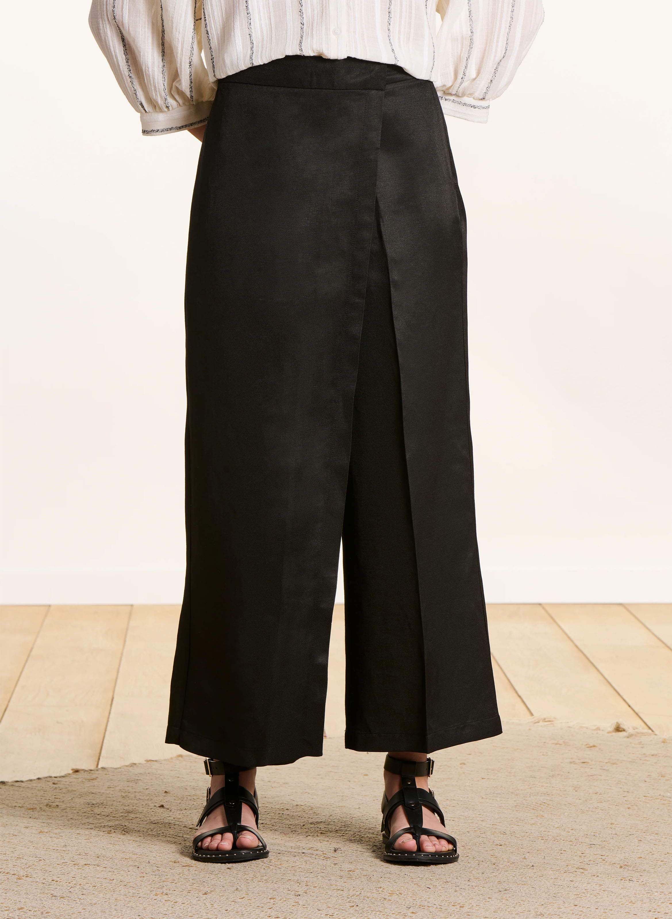 Wide 7/8 length linen blend pants LA FEE MARABOUTEE Black