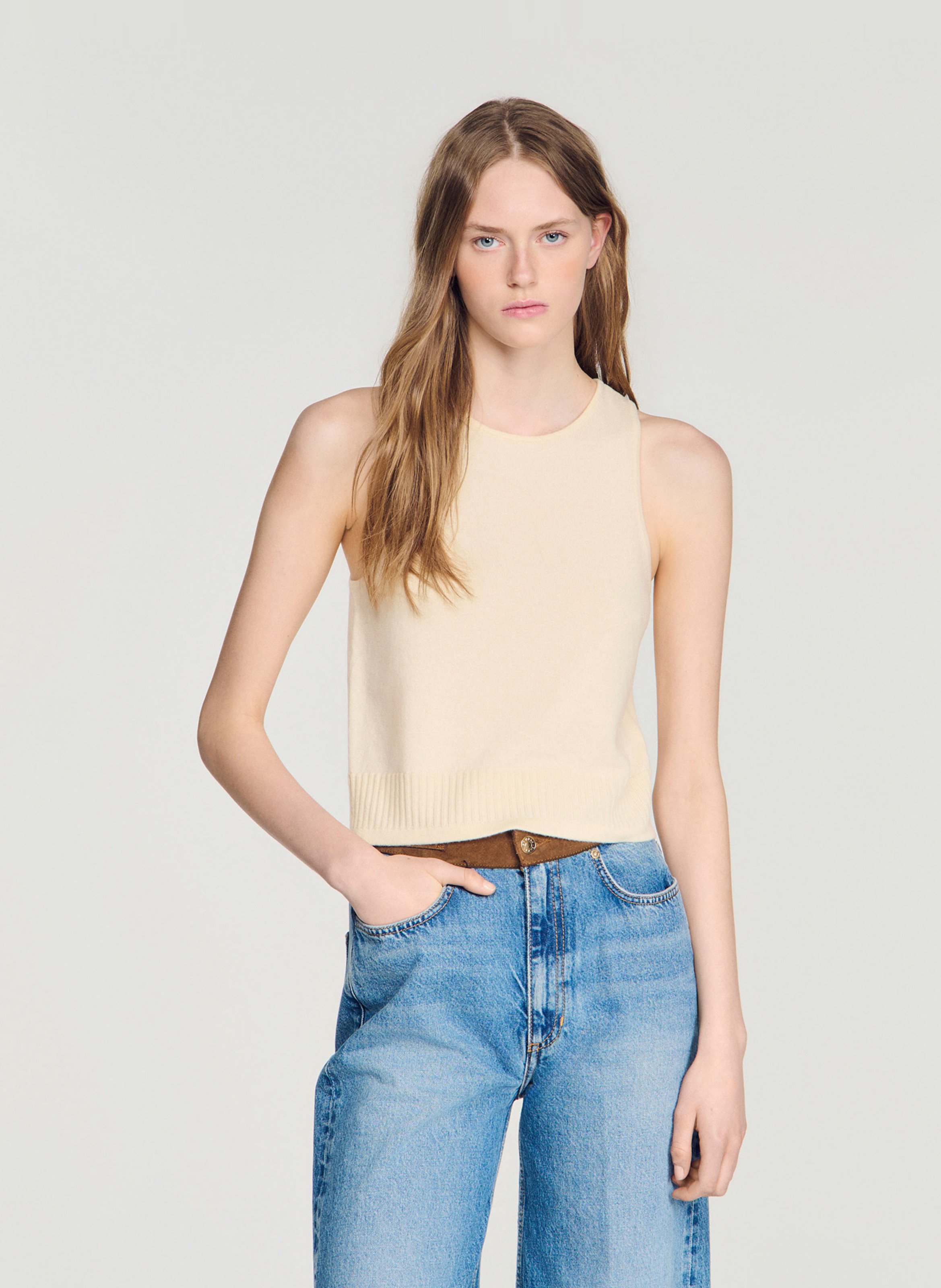 Débardeur col rond en laine mélangée SANDRO Beige