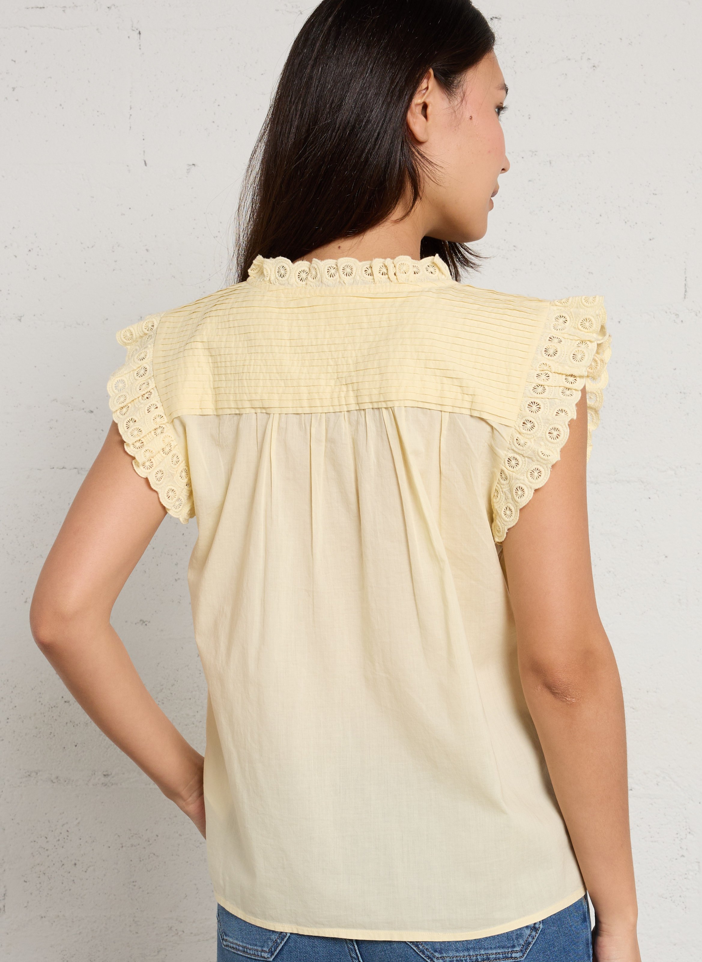 Sleeveless embroidered plain top MAISON 123 Yellow