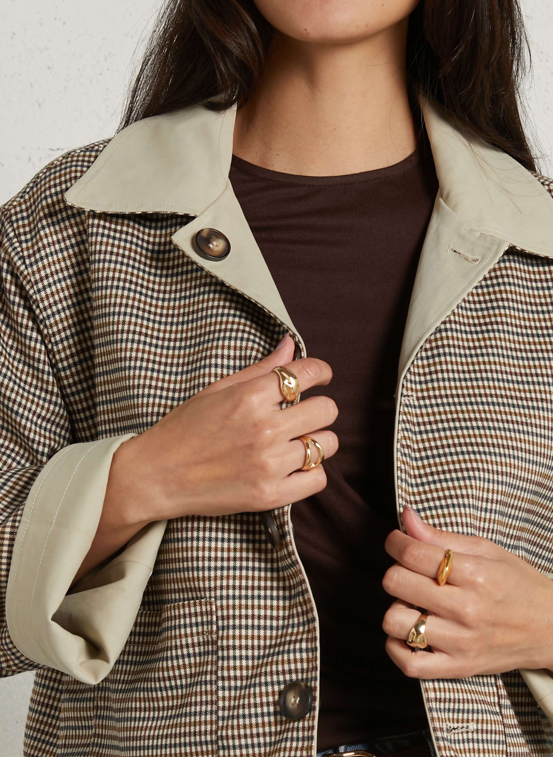Veste droite col rabattu en coton imprimé SUNCOO Beige