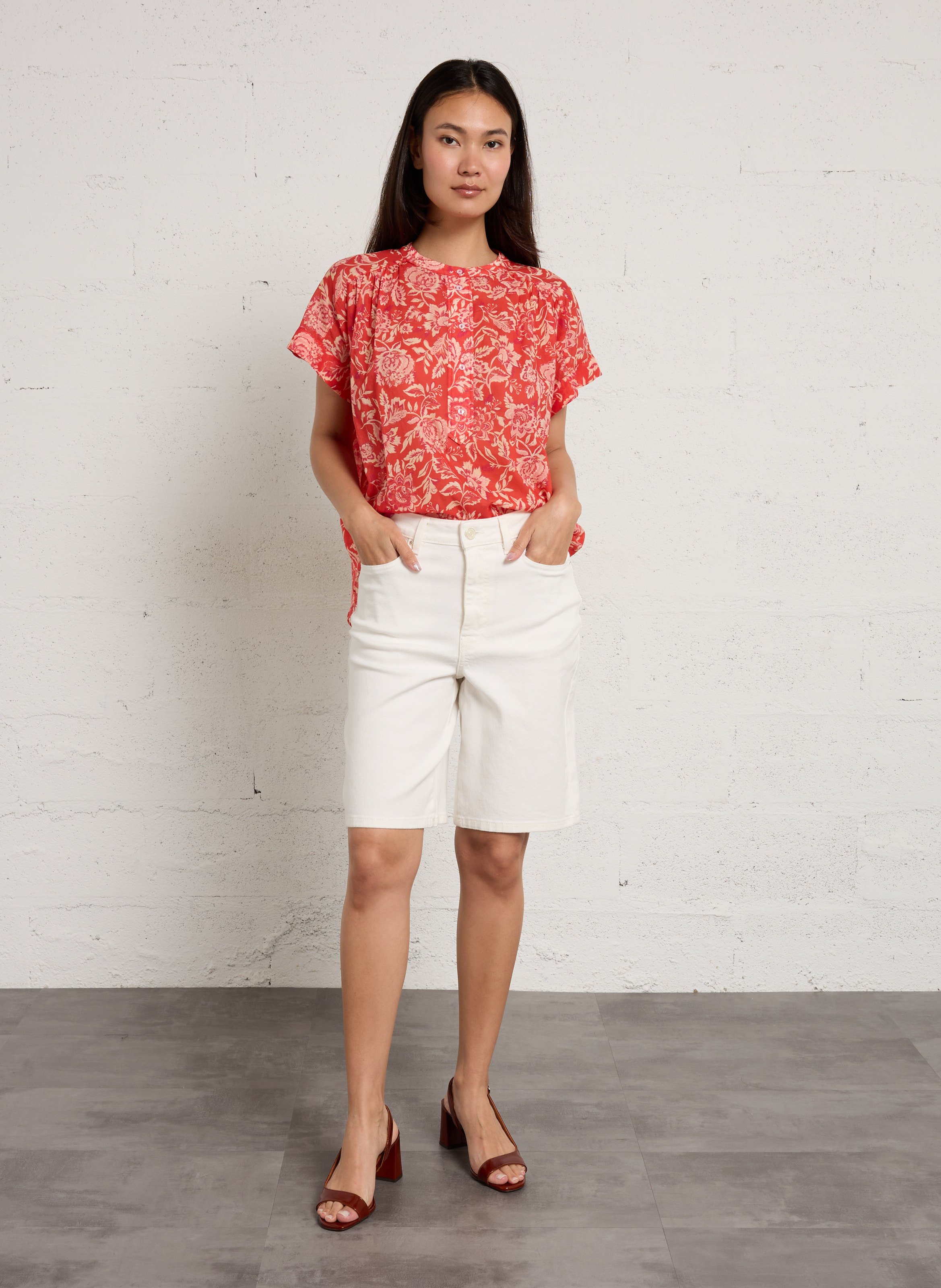 Bermudas rectas de mezcla de algodón | Blanco SUD EXPRESS Mujer