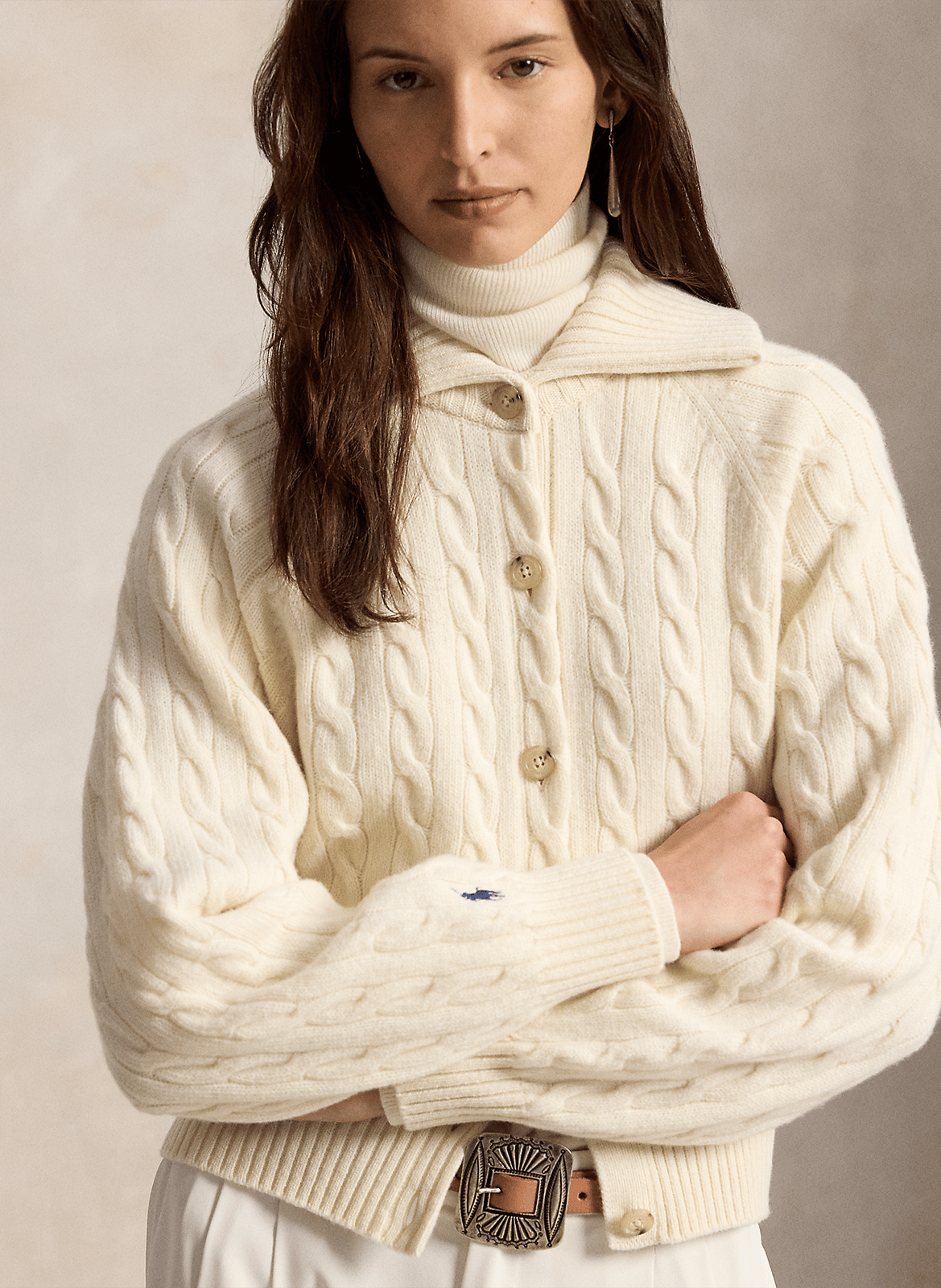 Straight cable-knit wool cardigan POLO RALPH LAUREN White