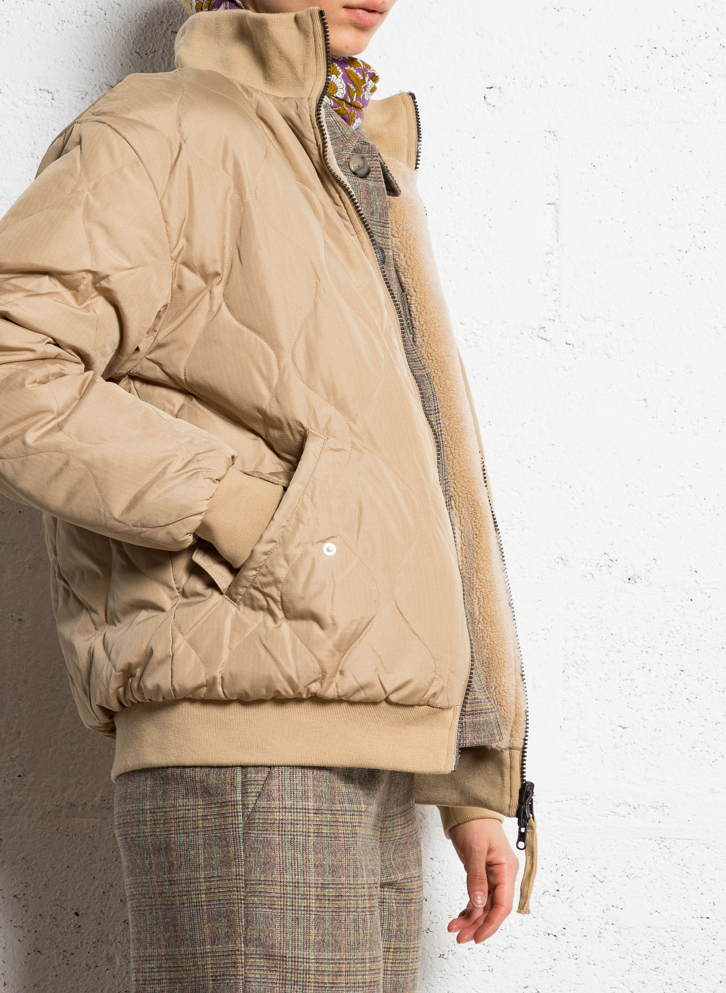 Reversible straight jacket with high collar TAION Beige