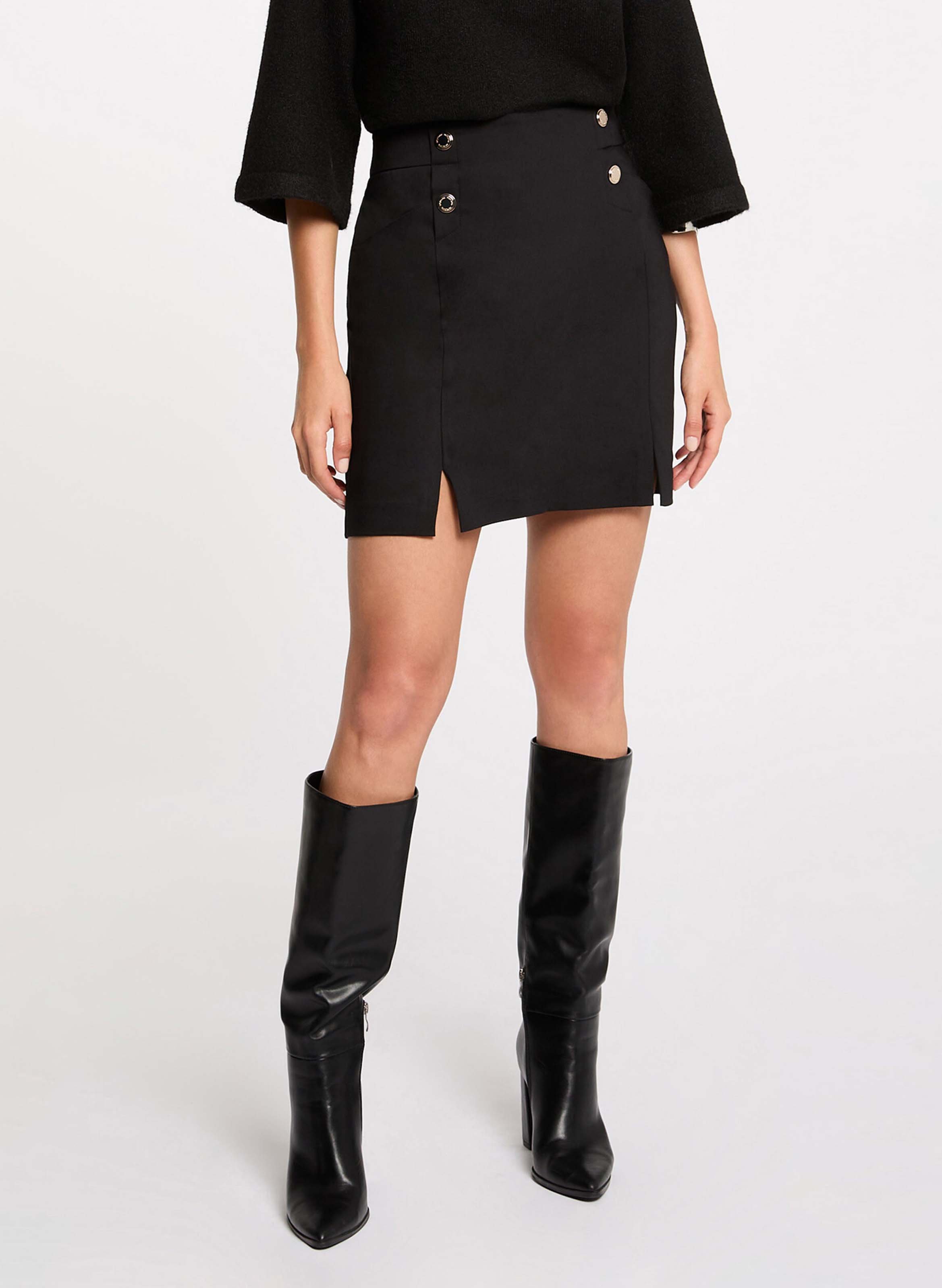 Short skirt with button in blended cotton MORGAN Black