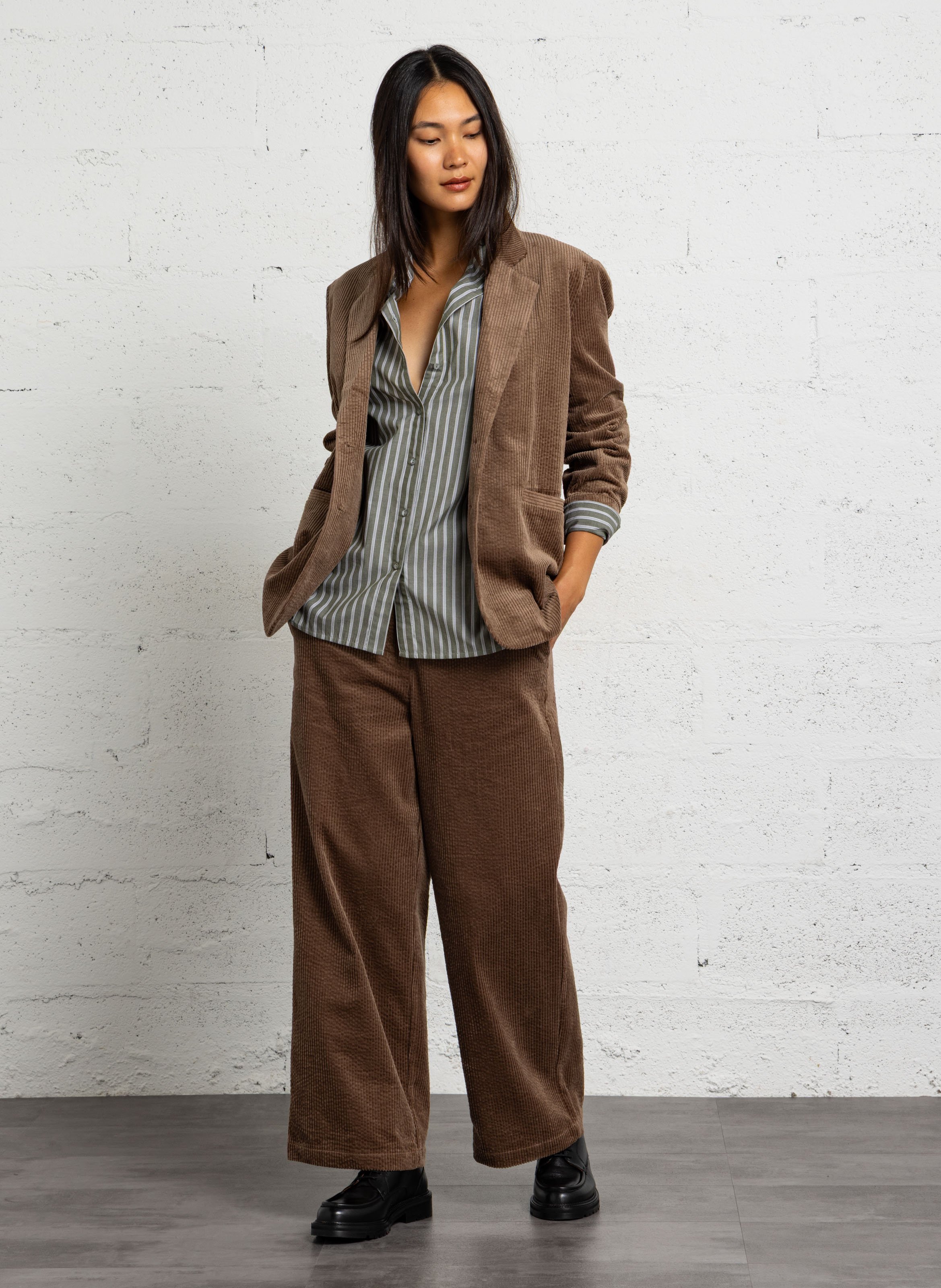 Veste de tailleur en velours côtelé de coton  BELLA JONES Marron