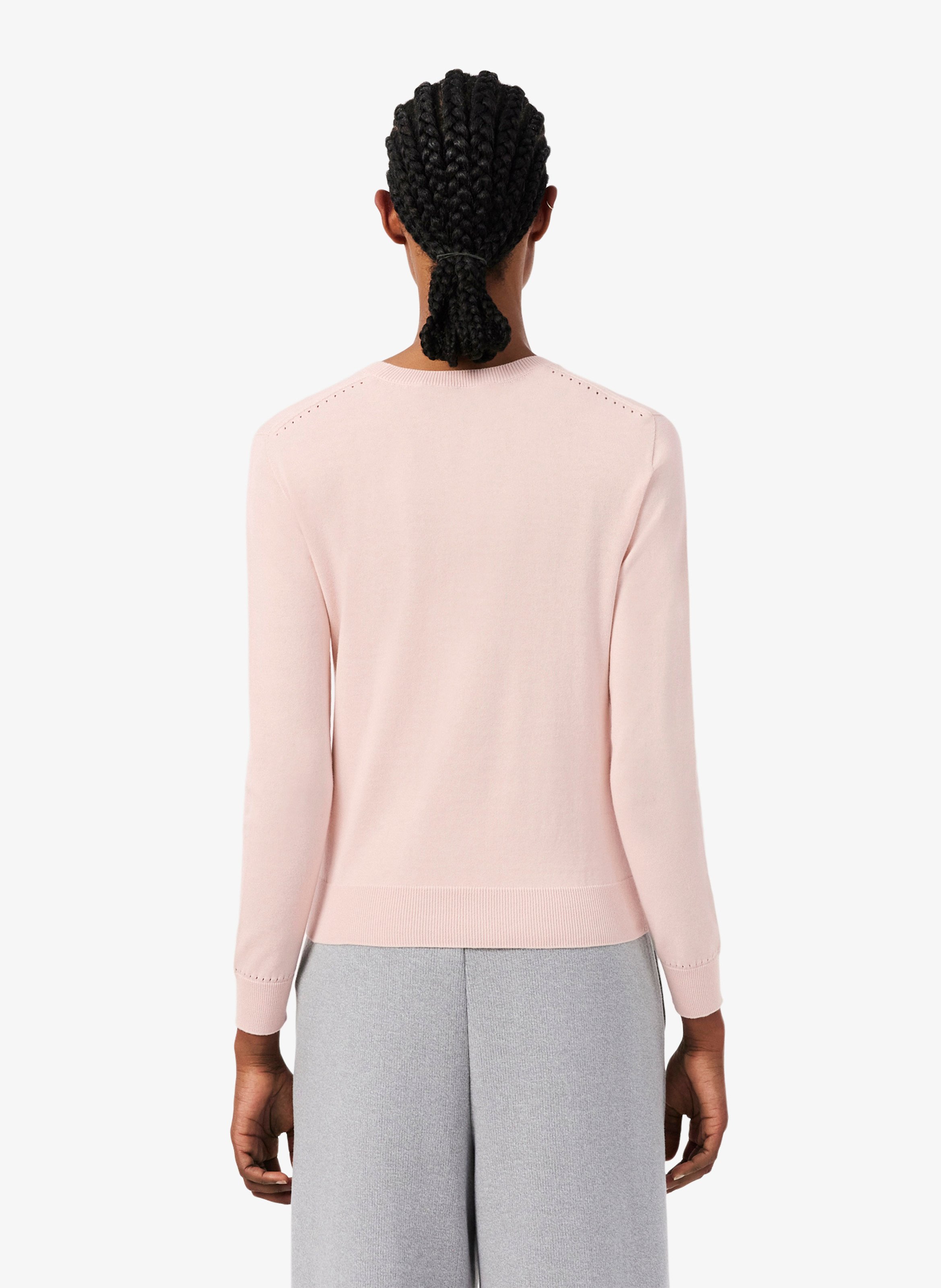 Pull droit col rond en coton LACOSTE Rose