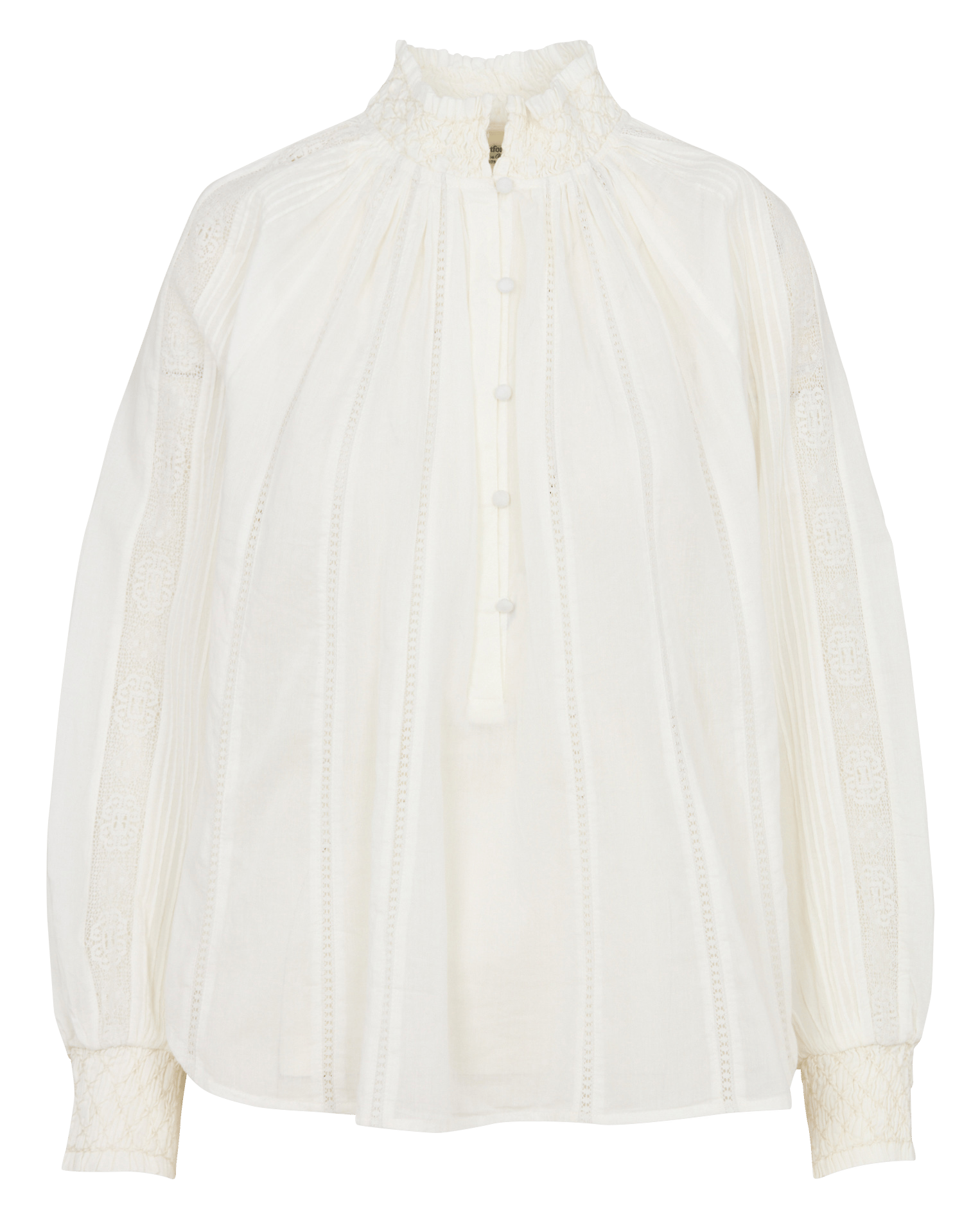 Blouse met opstaande kraag en kant HARTFORD Beige