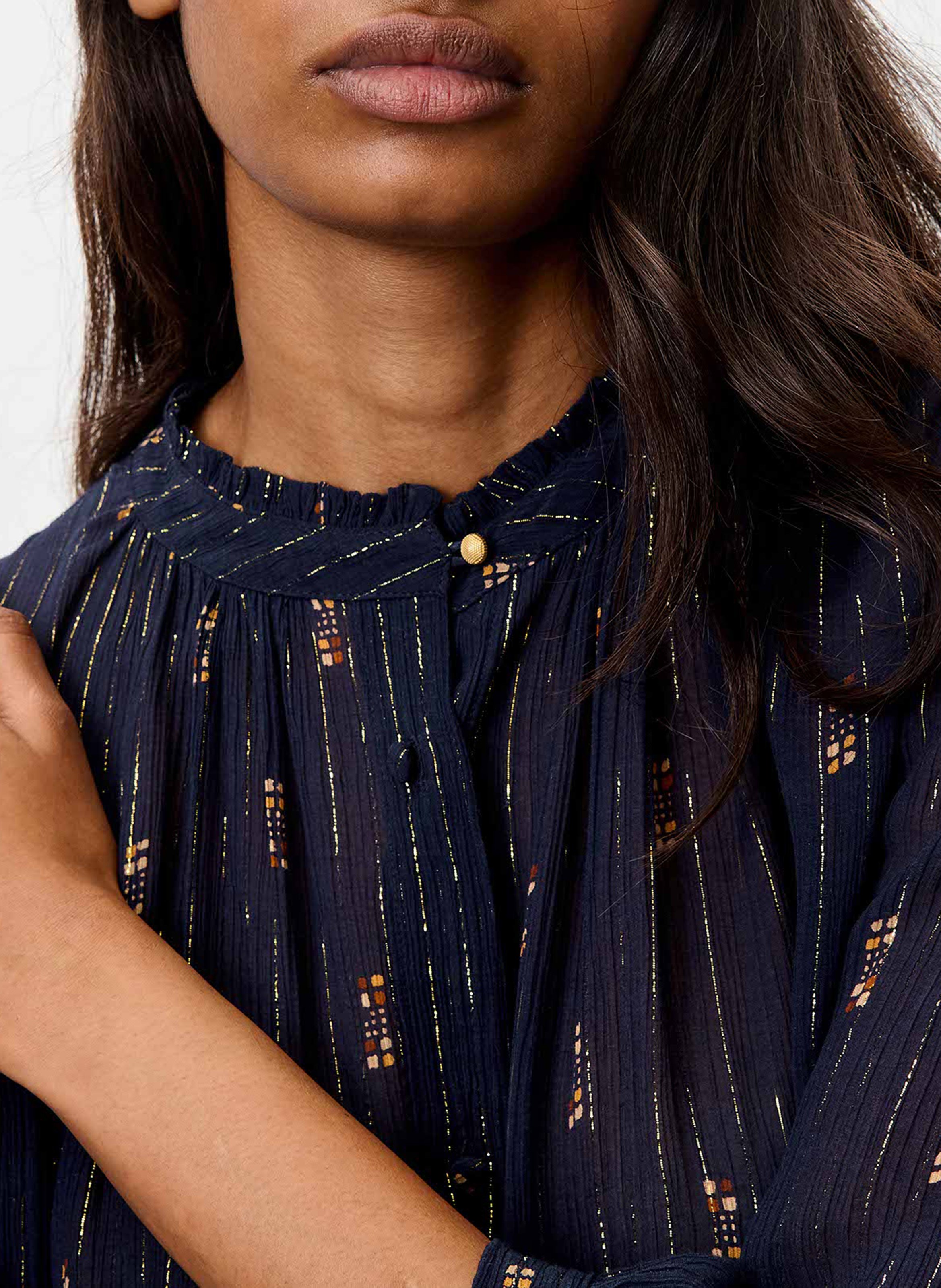 Bedruckte Bluse mit Volants SESSUN Blau