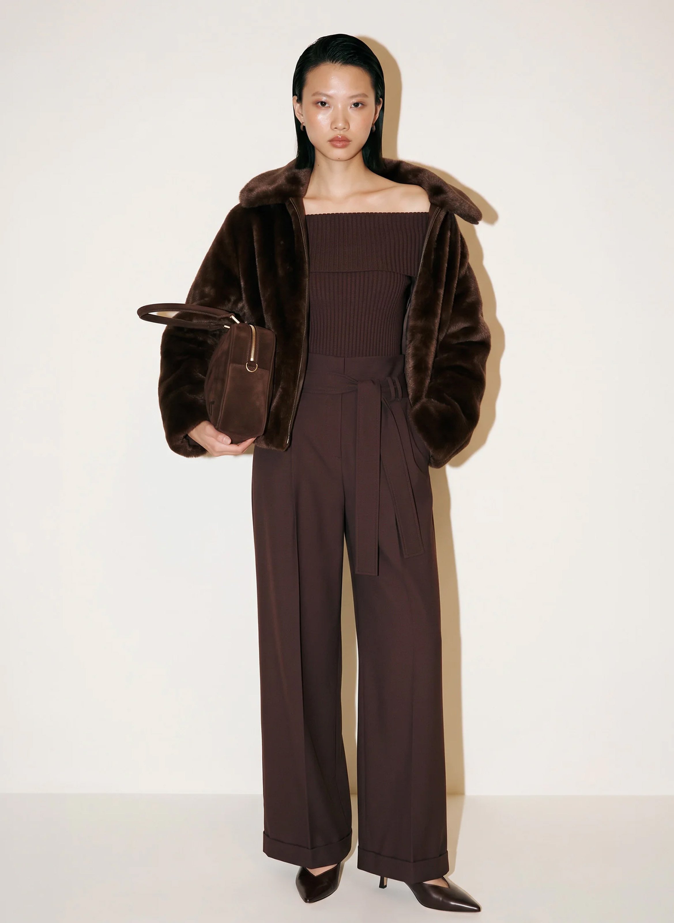 Manteau col classique en fourrure | Marron TARA JARMON Femme